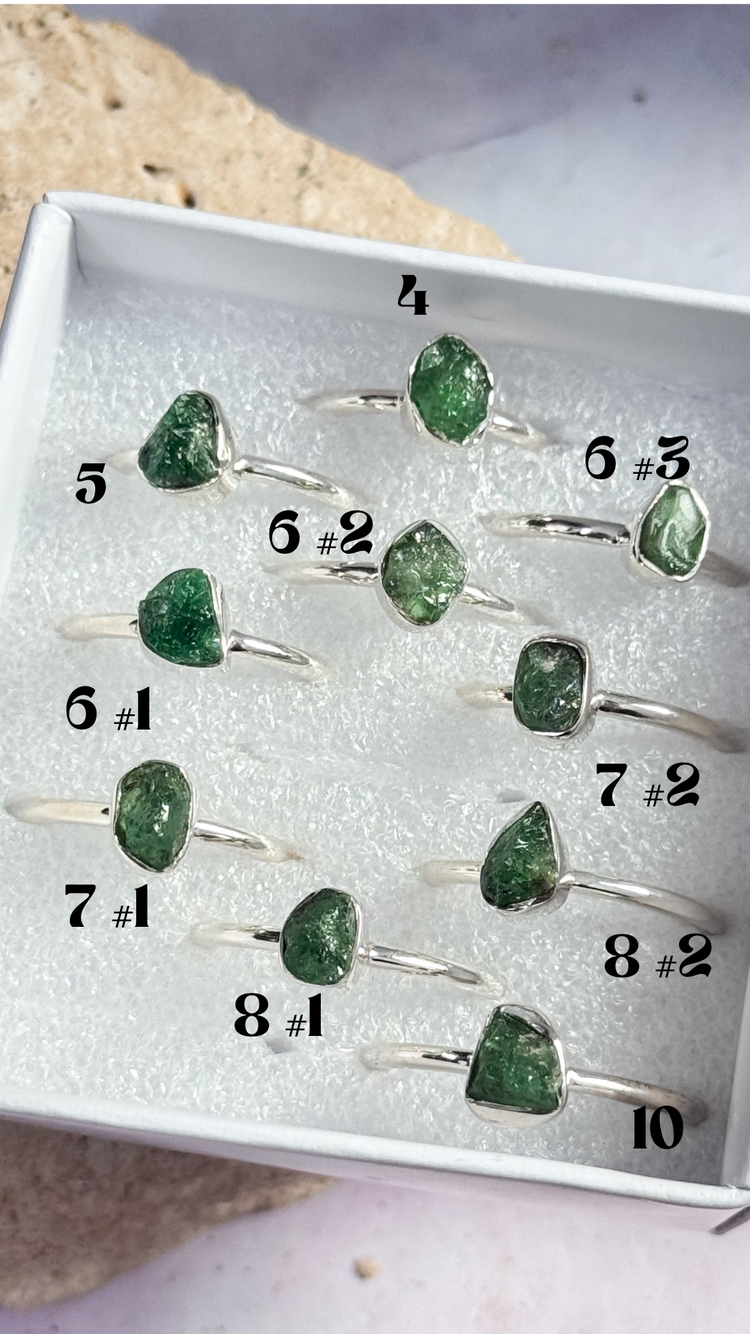Green Garnet Rough Rings
