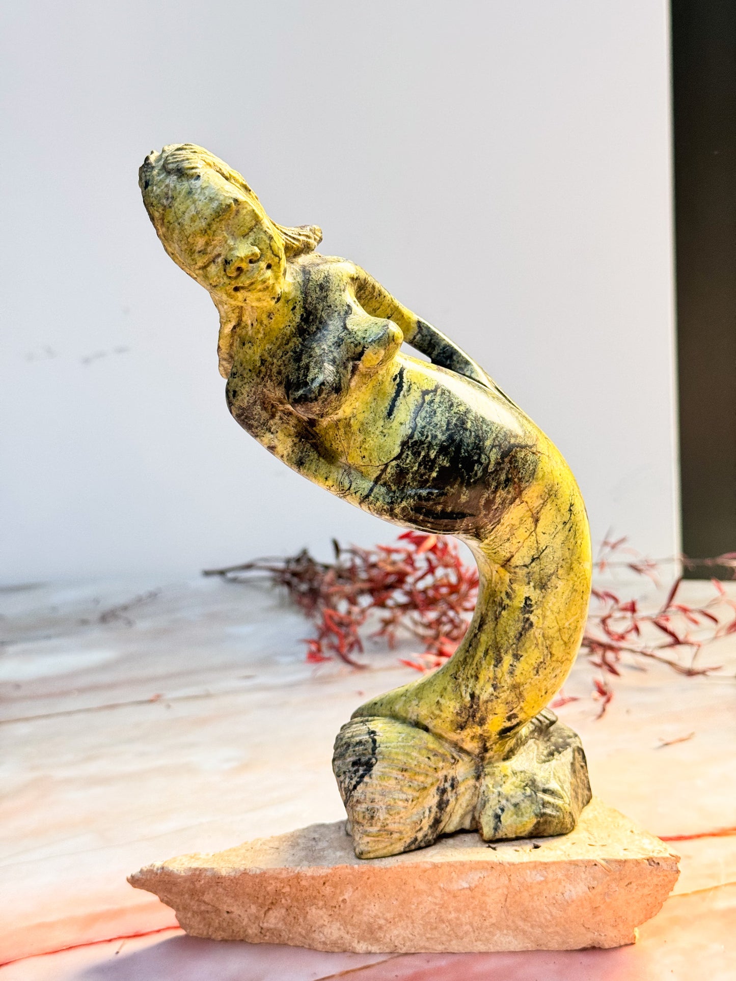 Leopard Stone Mermaid Carving