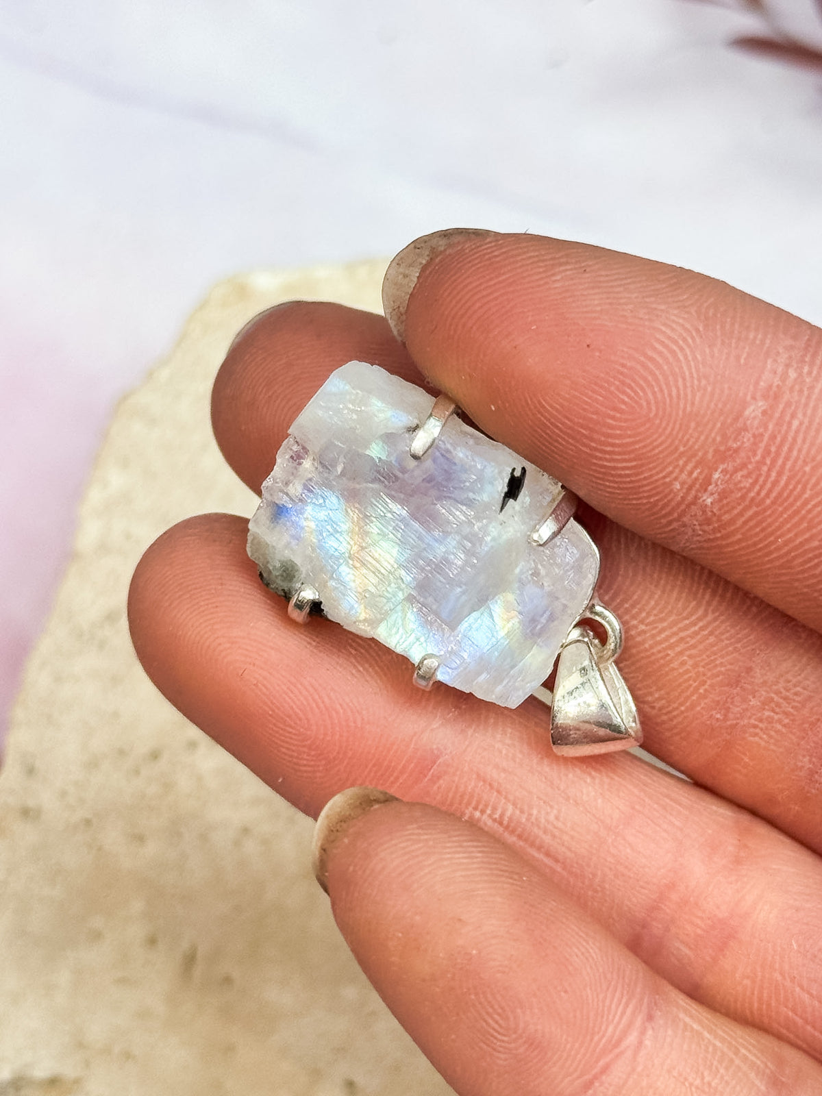 Rough Rainbow Moonstone Pendants