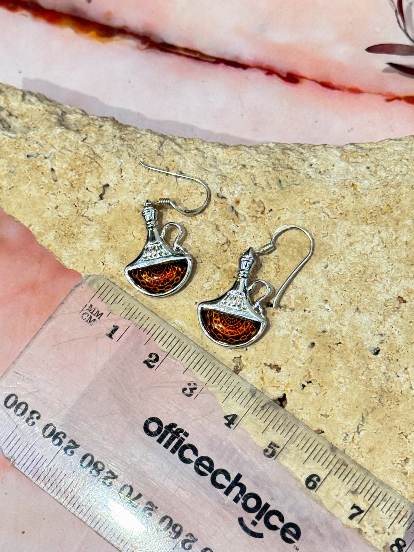 Lasered Genie Amber Earrings