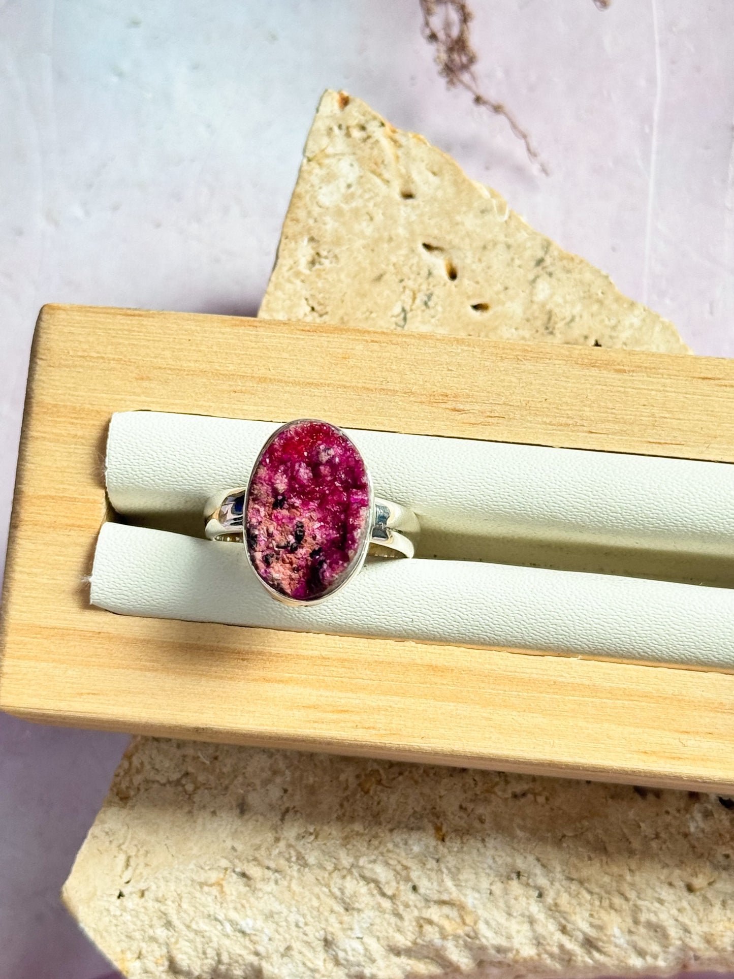 Pink Salrose / Cobaltion Calcite Rings