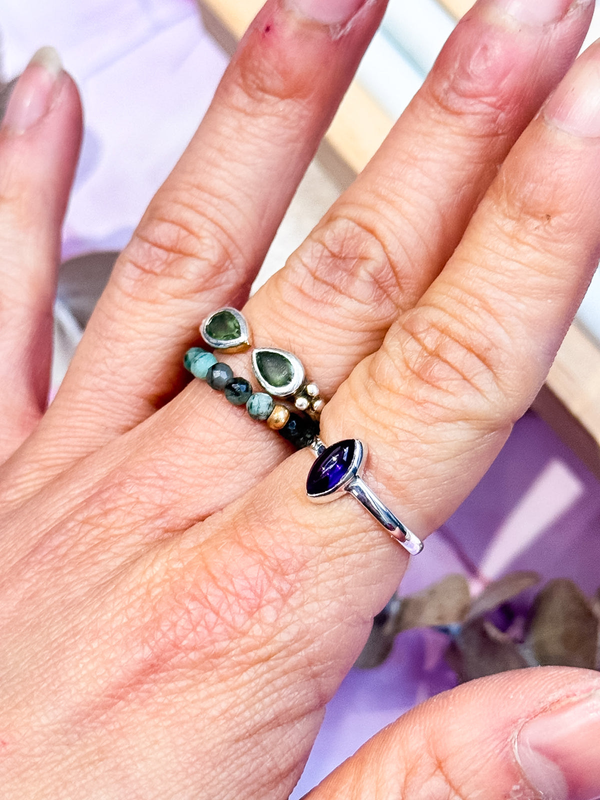 Dainty Amethyst Cat Eye Rings