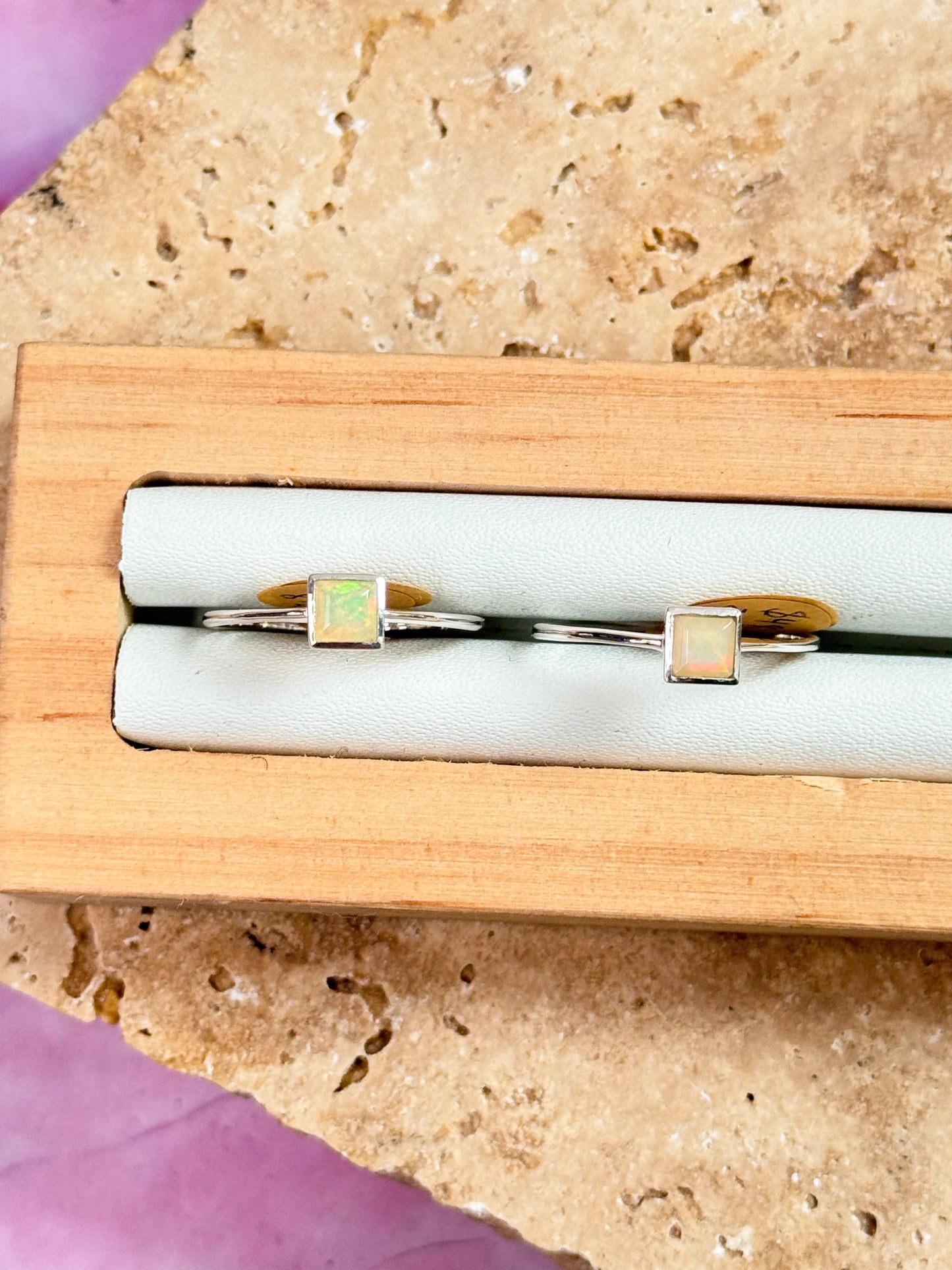 Faceted Ethiopian Opal Square Rings