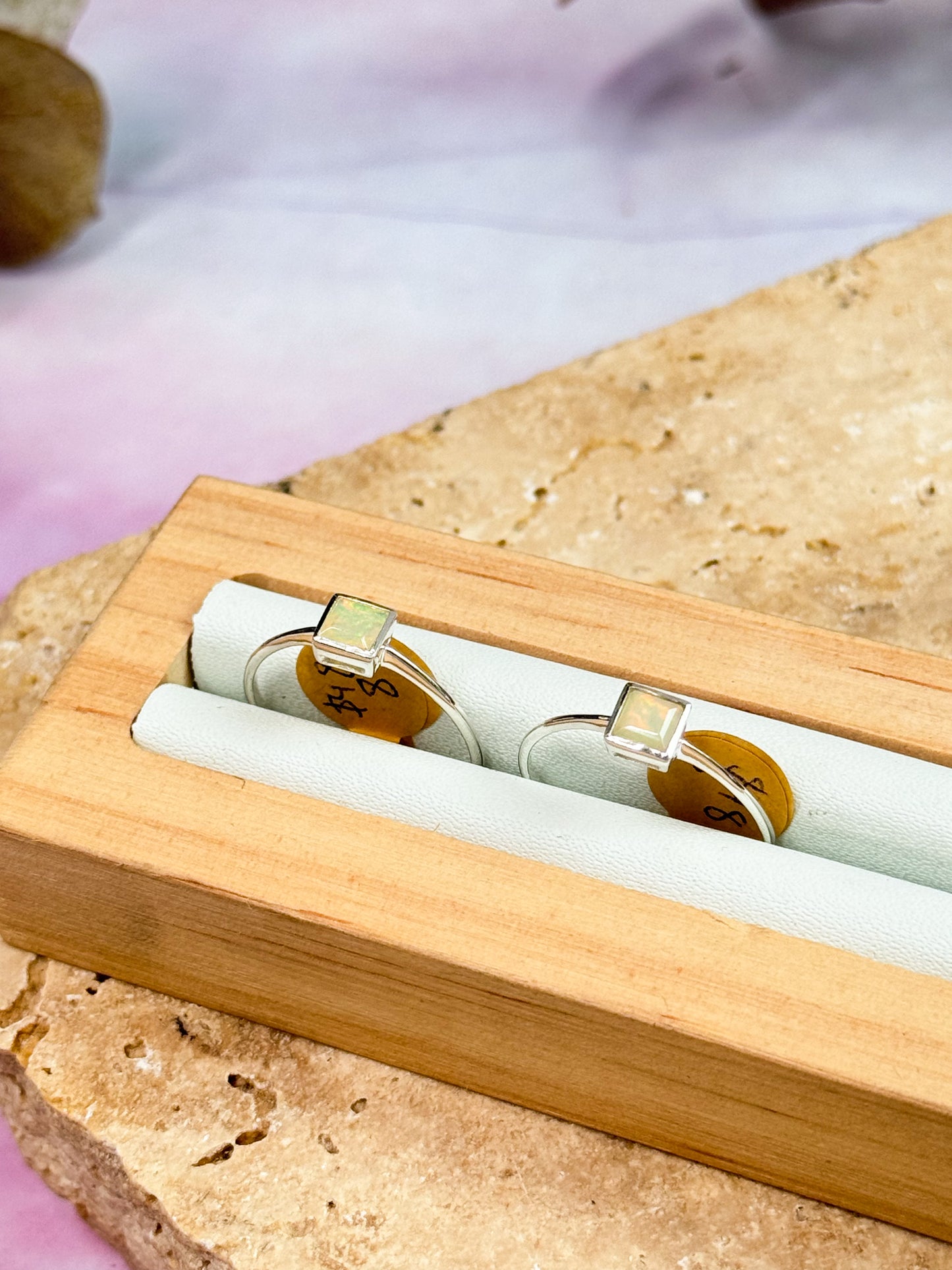 Faceted Ethiopian Opal Square Rings