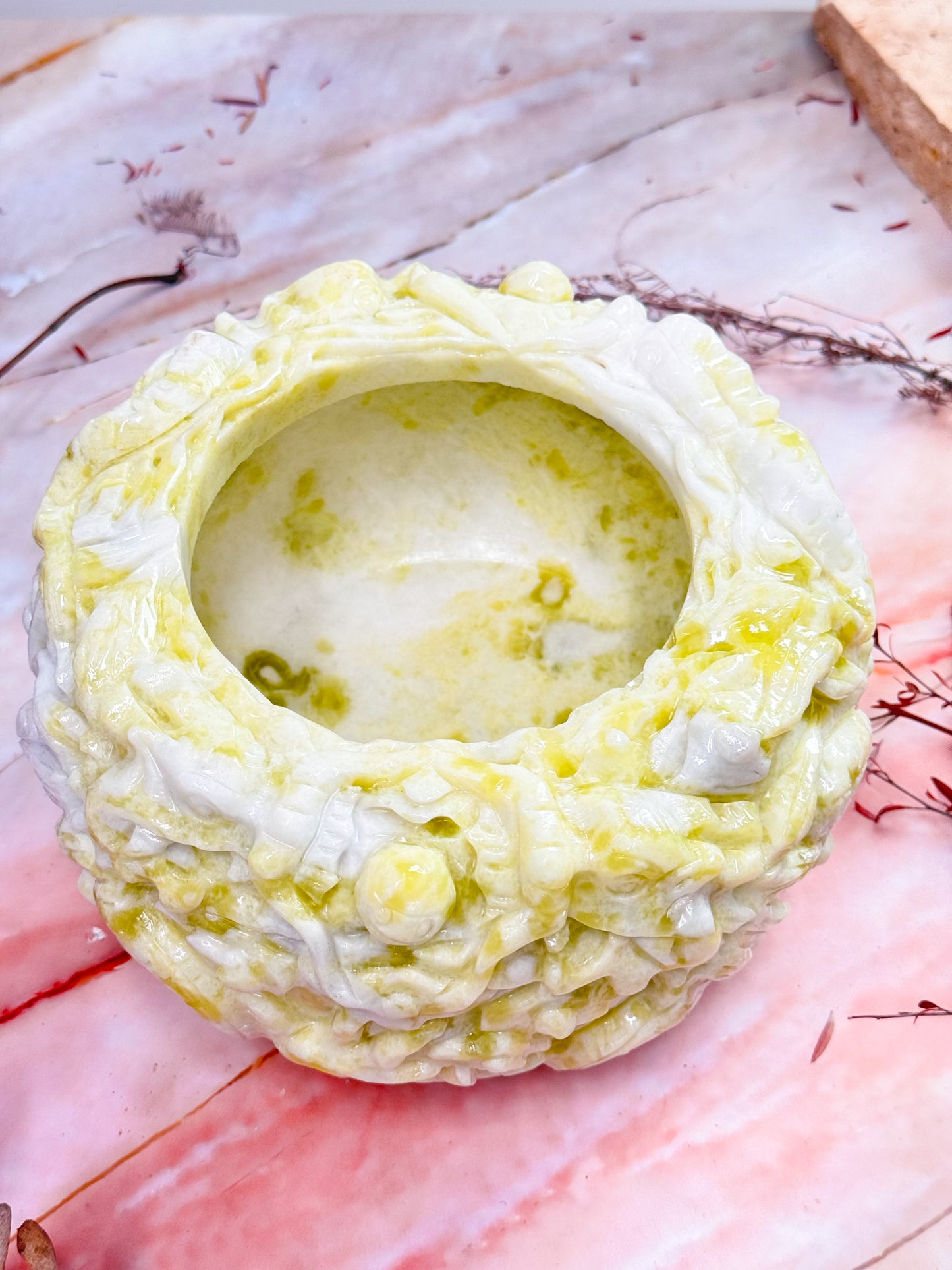 Serpentine in White Jade Dragon Bowl
