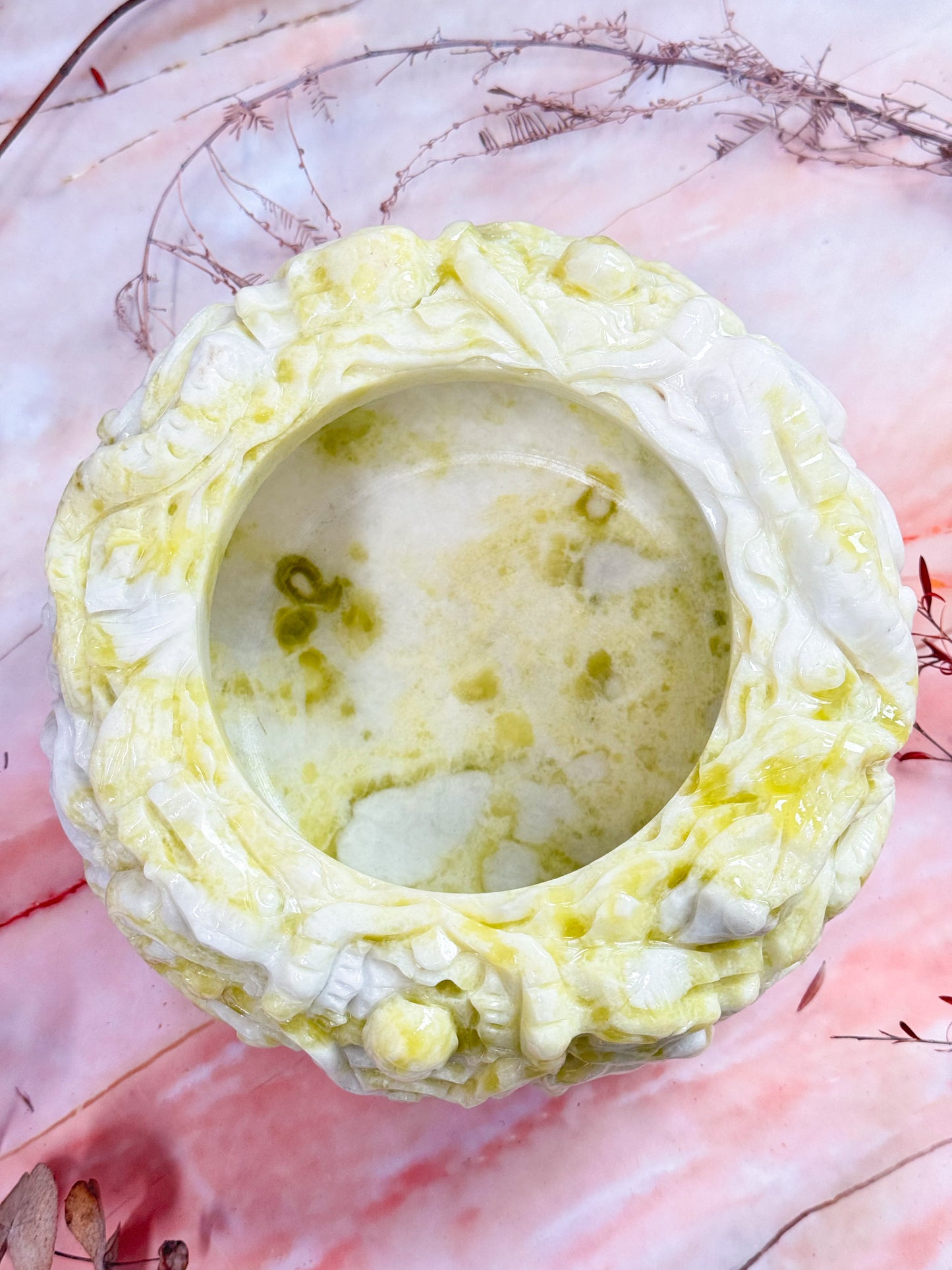 Serpentine in White Jade Dragon Bowl
