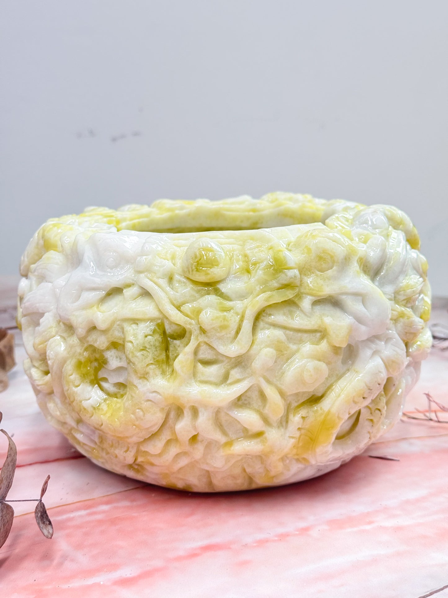 Serpentine in White Jade Dragon Bowl