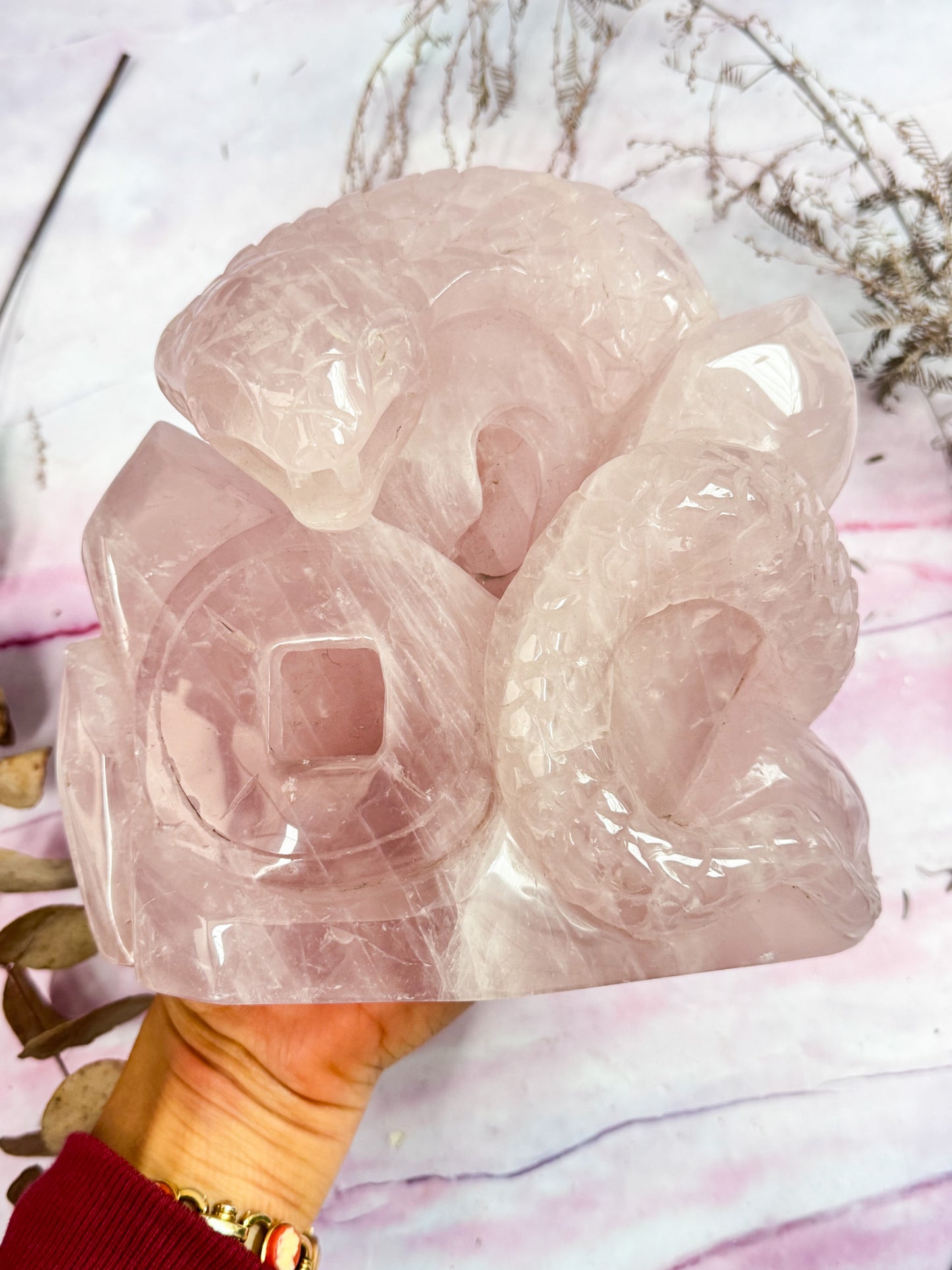 Rose Quartz Snake Carving