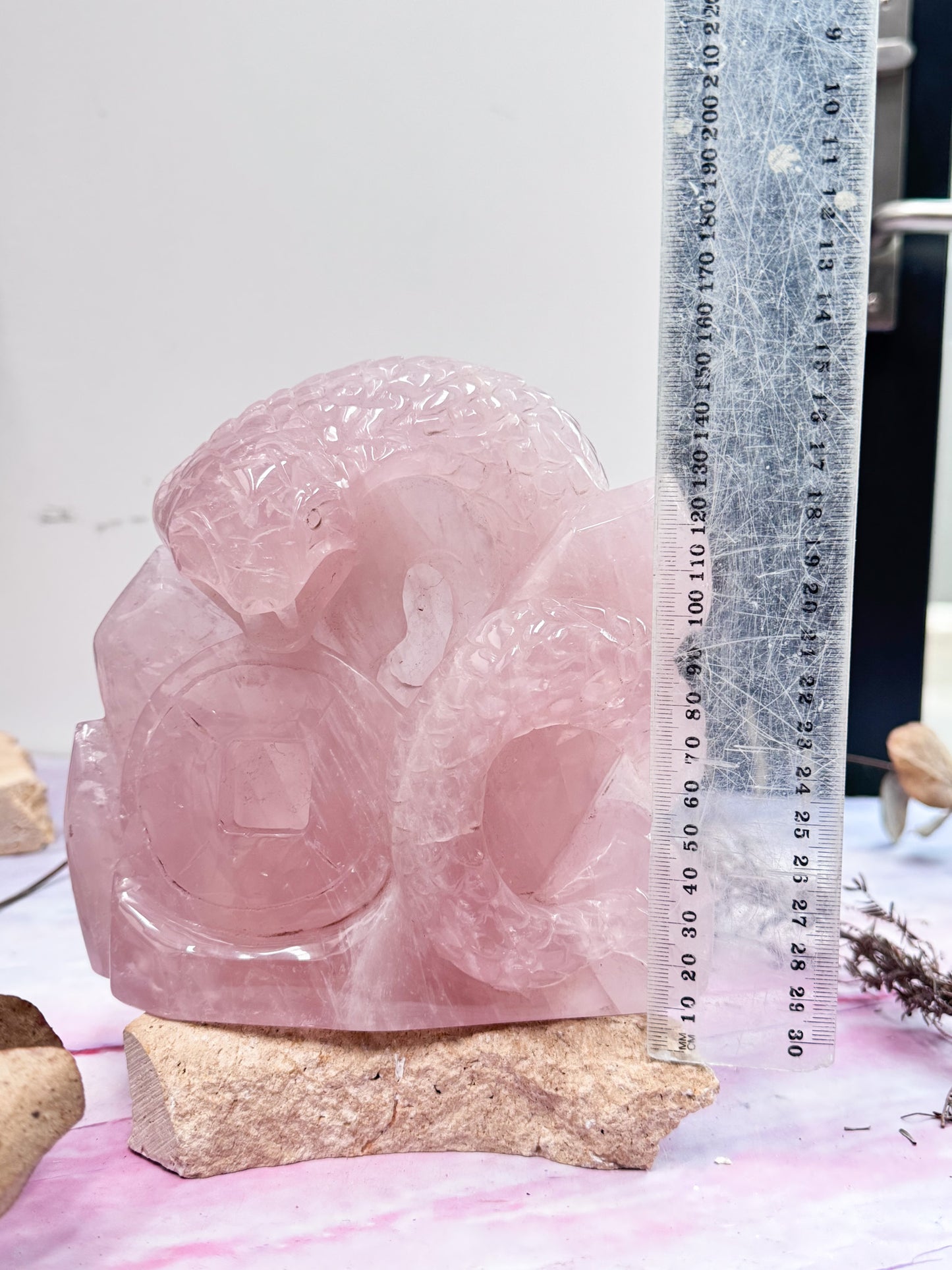 Rose Quartz Snake Carving