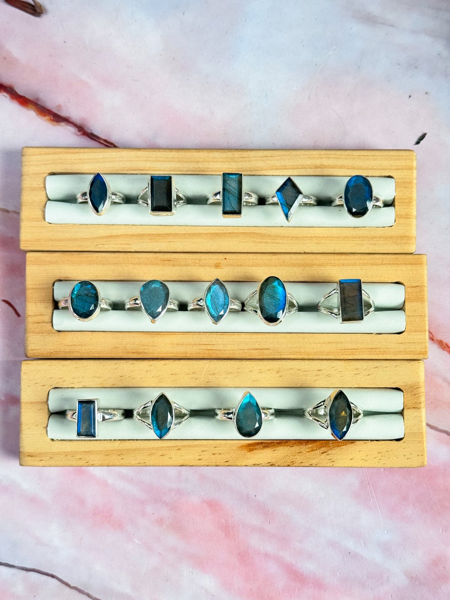 Faceted Labradorite Rings