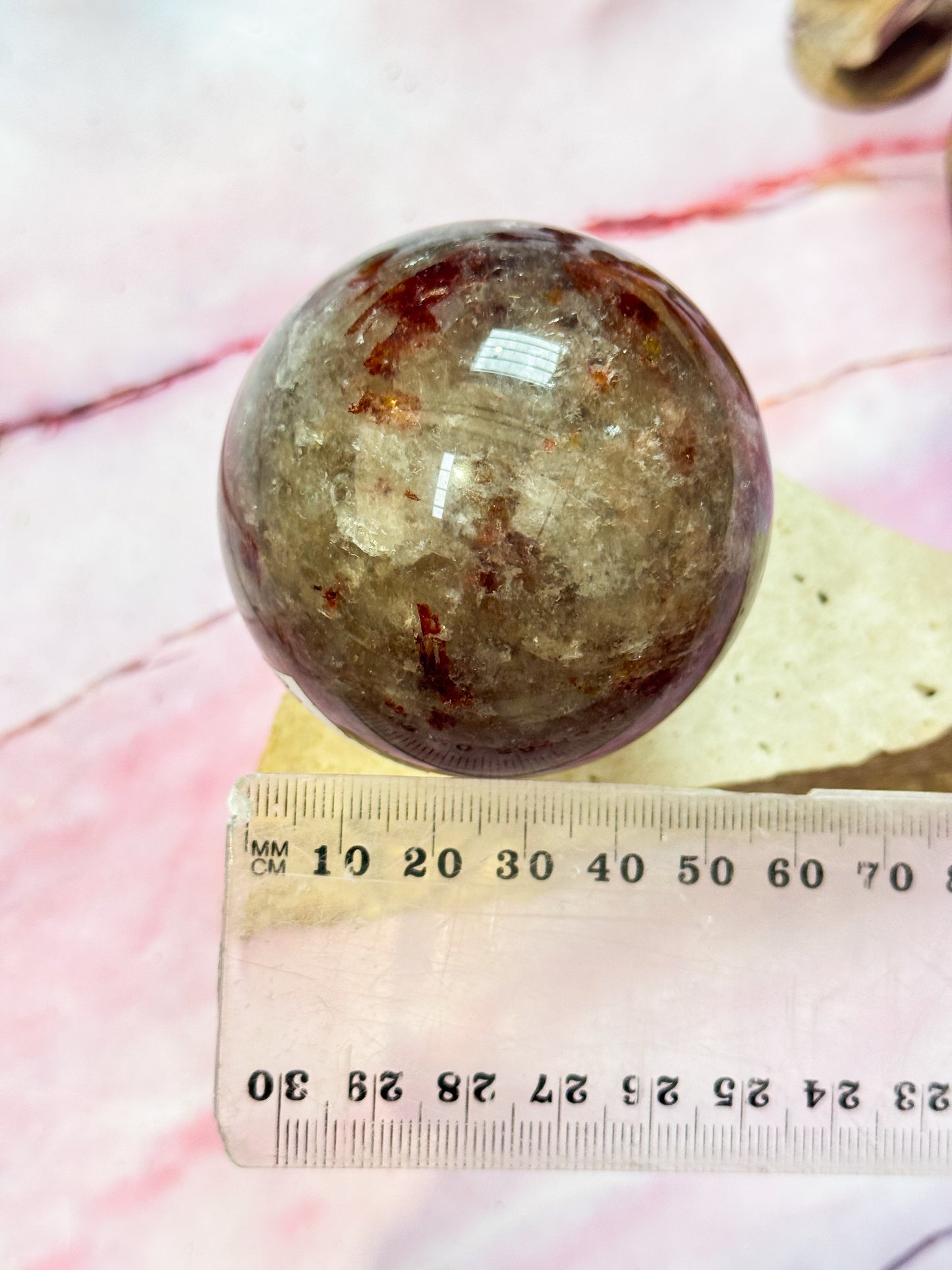 Fire Quartz with Moonstone Sphere