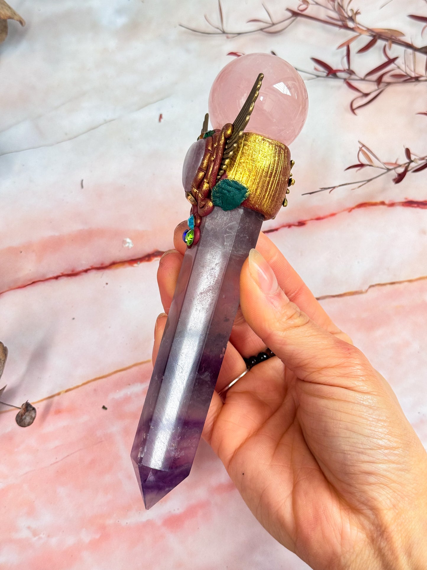 Fluorite and Rose Quartz Wand