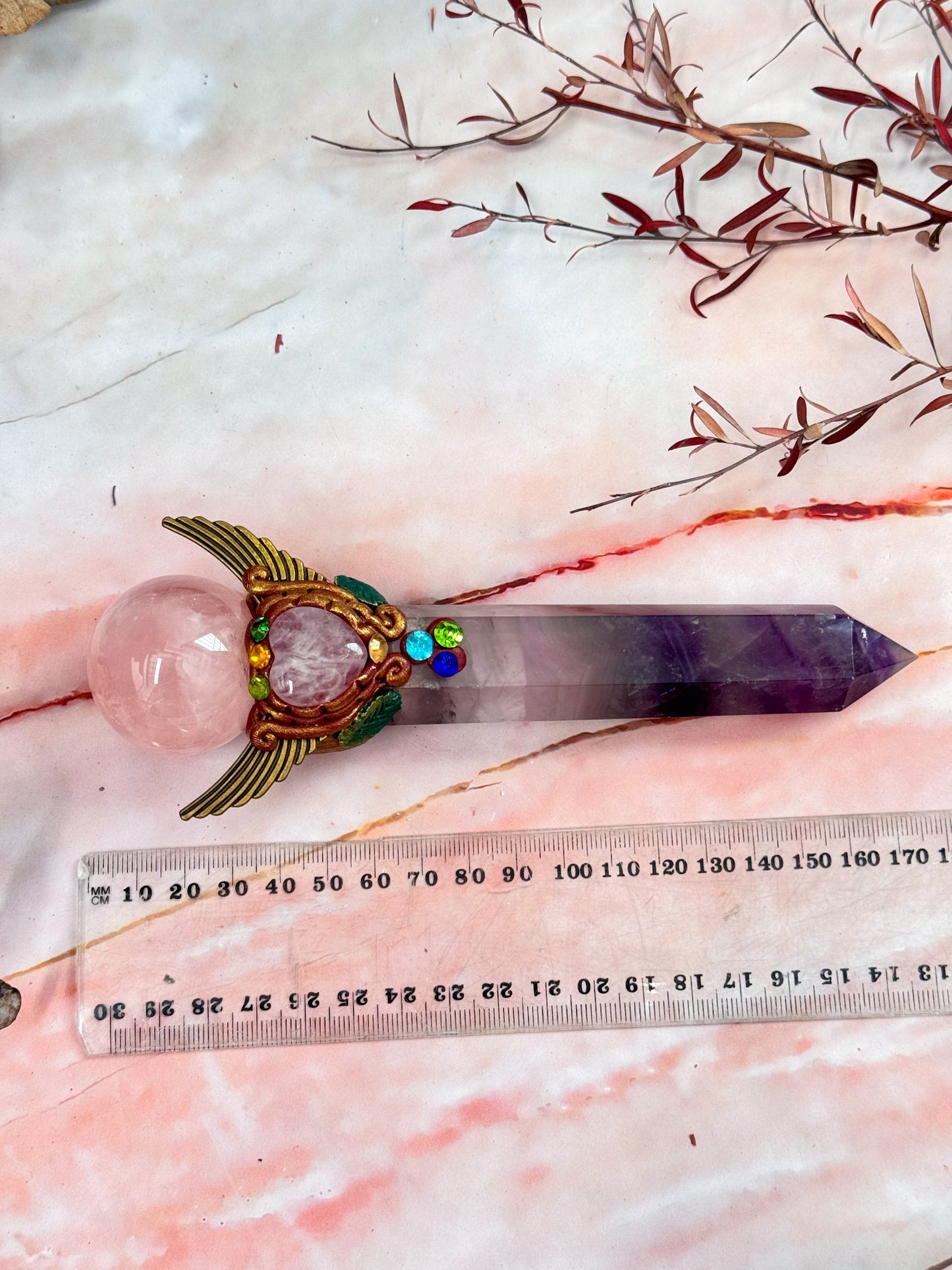 Fluorite and Rose Quartz Wand