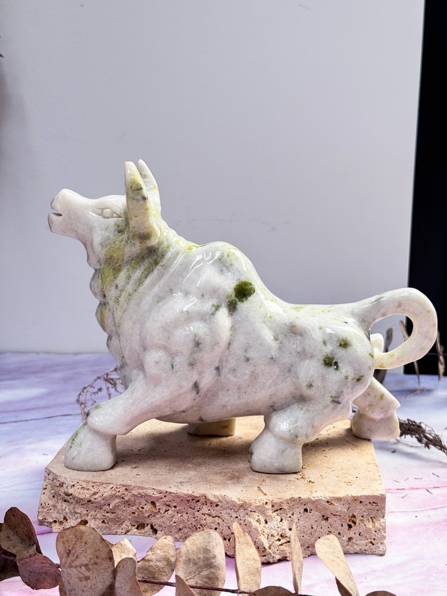 Serpentine in White Jade Bull Carving