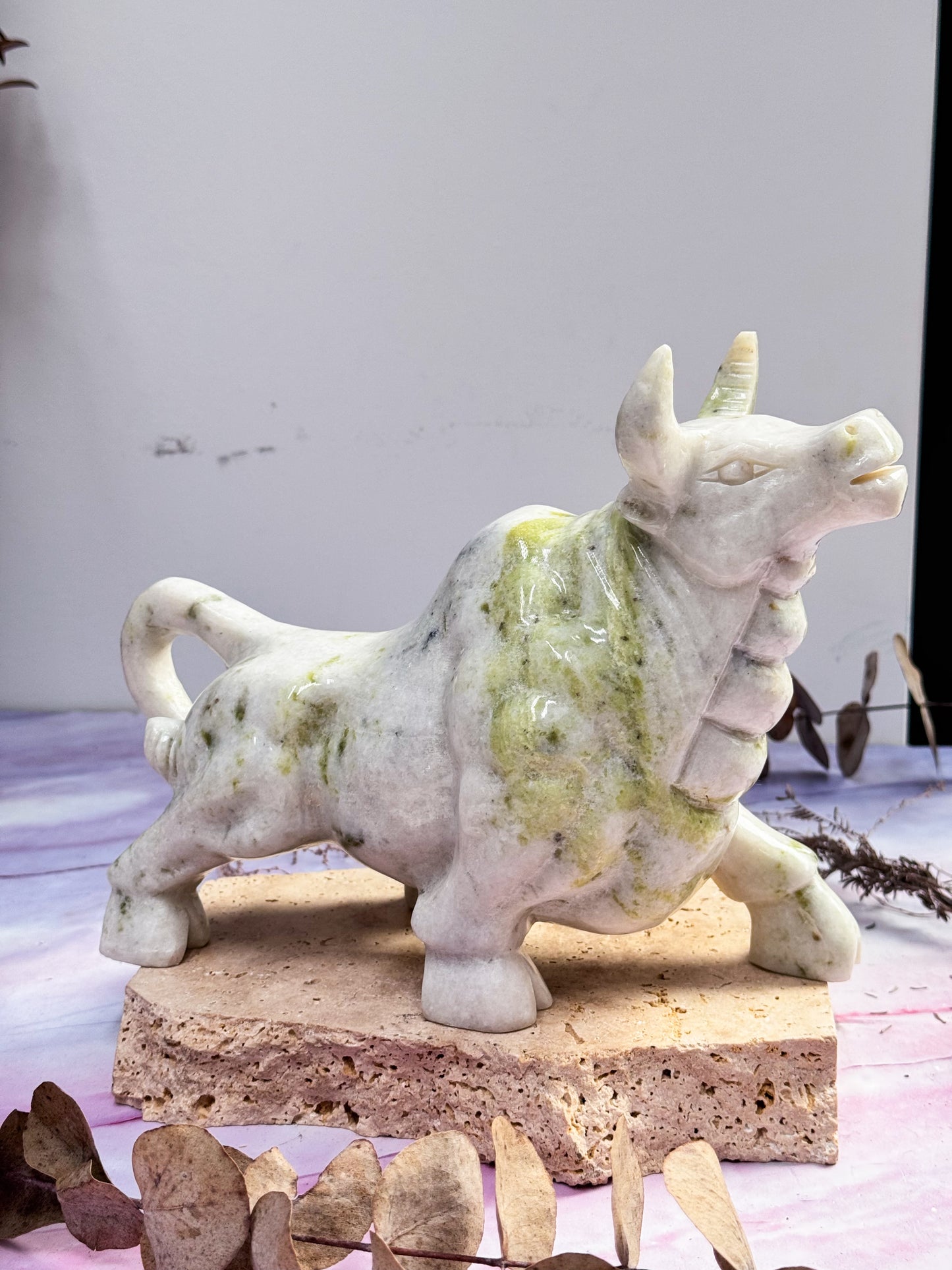 Serpentine in White Jade Bull Carving