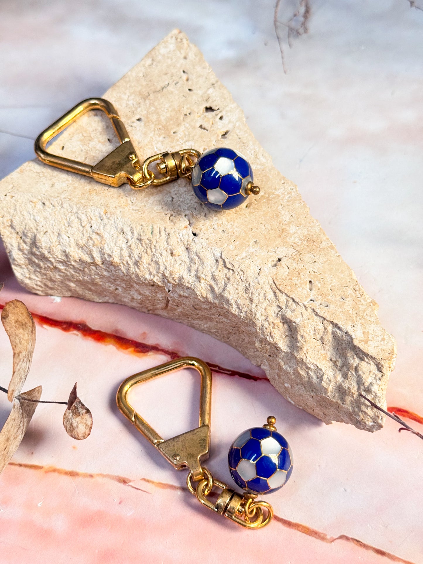 Lapis Lazuli and Mother of Pearl Soccer Keychains