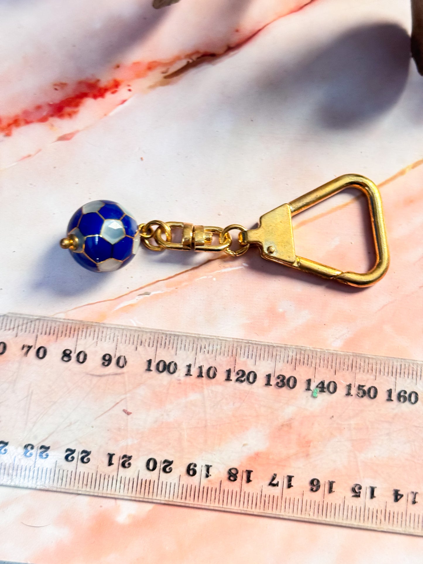 Lapis Lazuli and Mother of Pearl Soccer Keychains