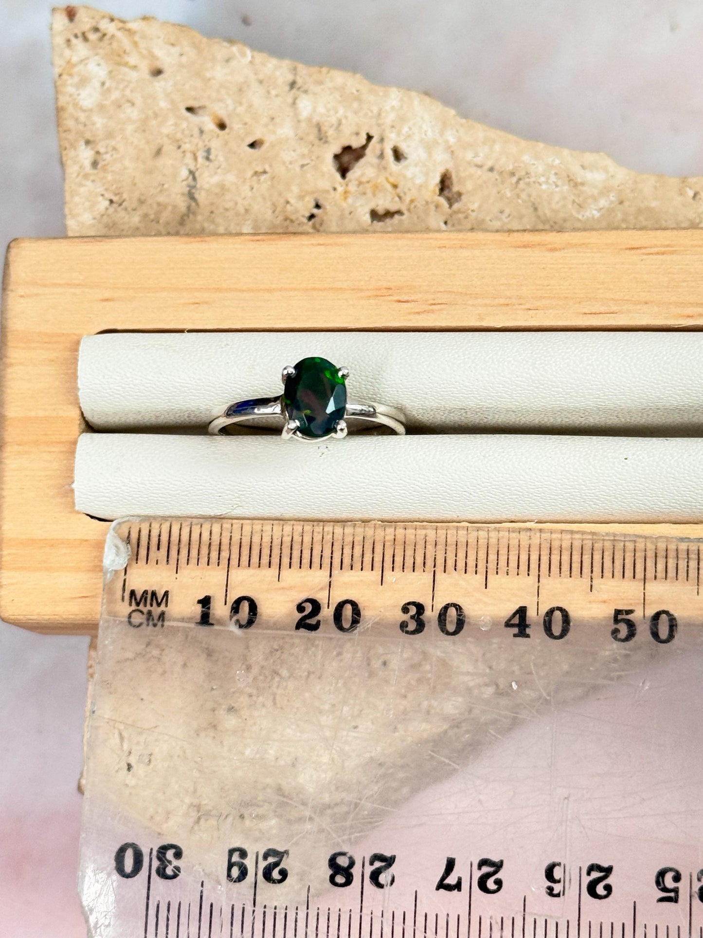 Faceted Black Ethiopian Opal Ring - Size 7