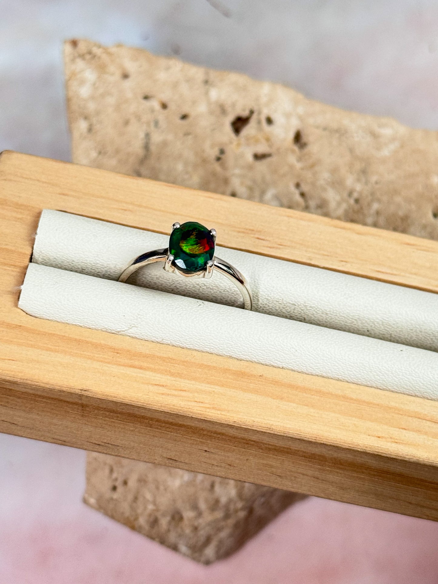 Faceted Black Ethiopian Opal Ring - Size 7