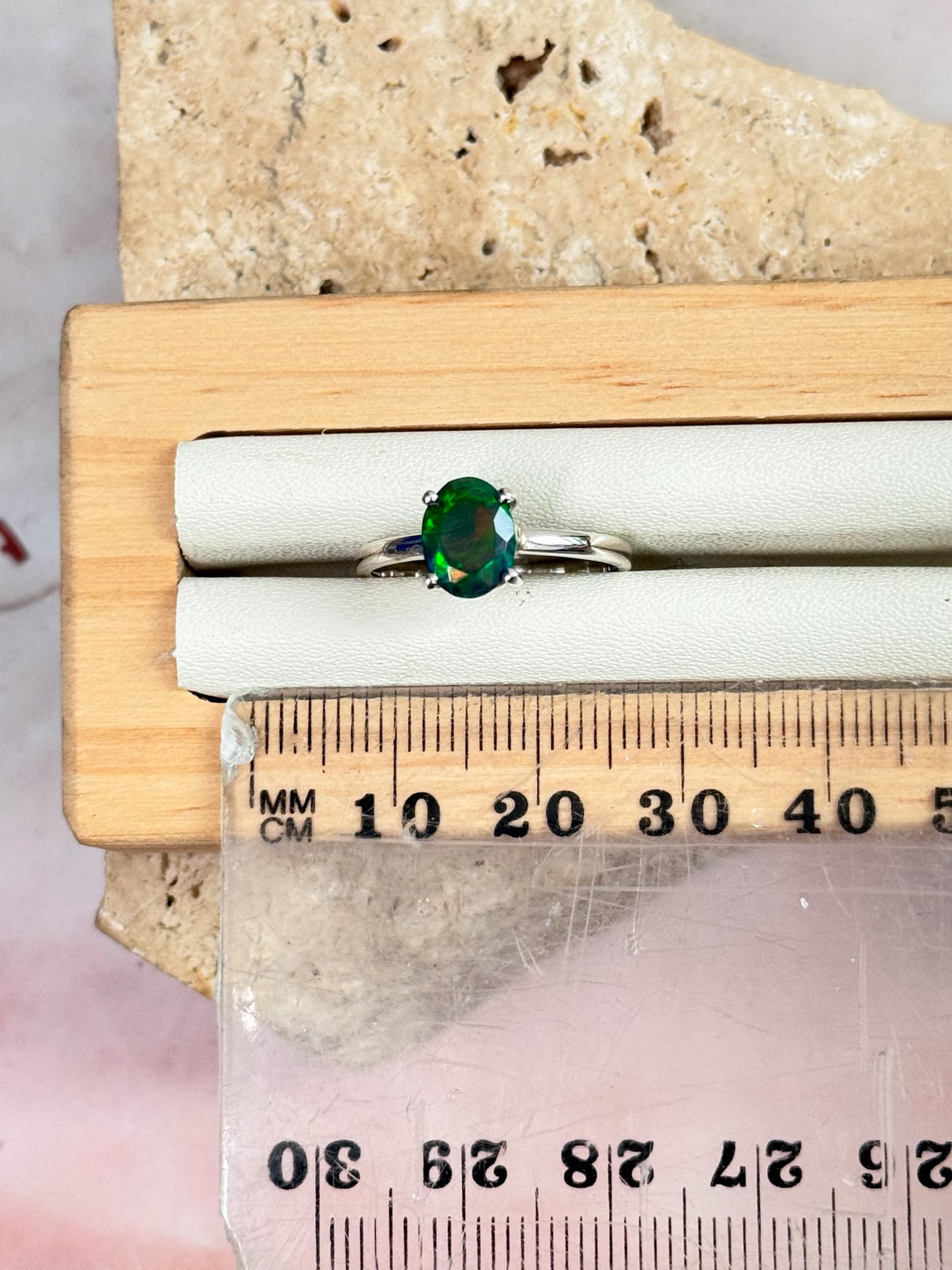 Faceted Black Ethiopian Opal Ring - Size 7