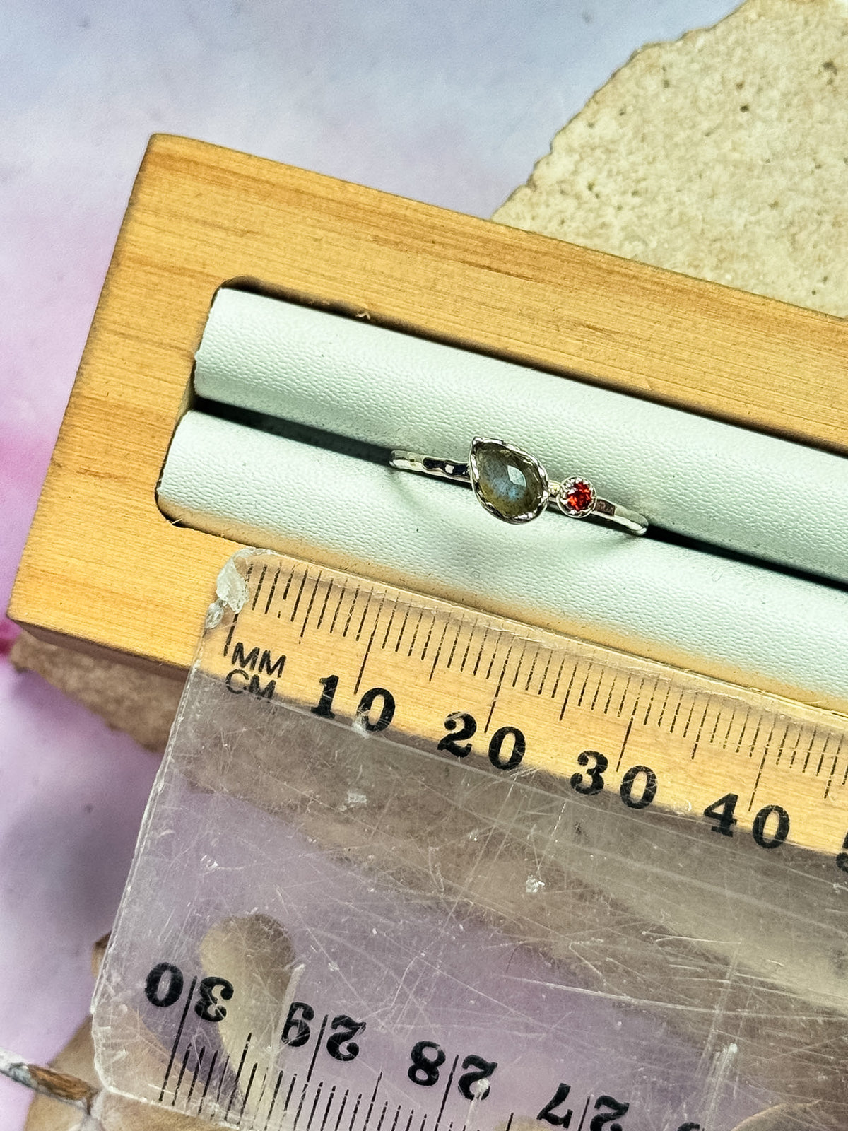 Labradorite with Garnet Dainty Rings