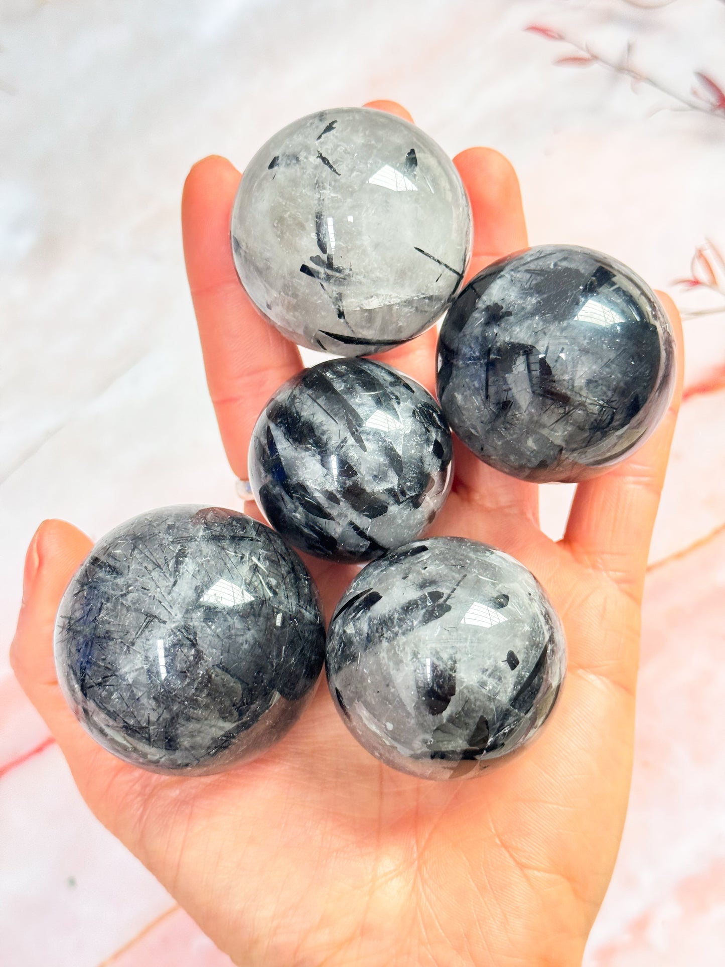 Tourmilated Quartz Spheres