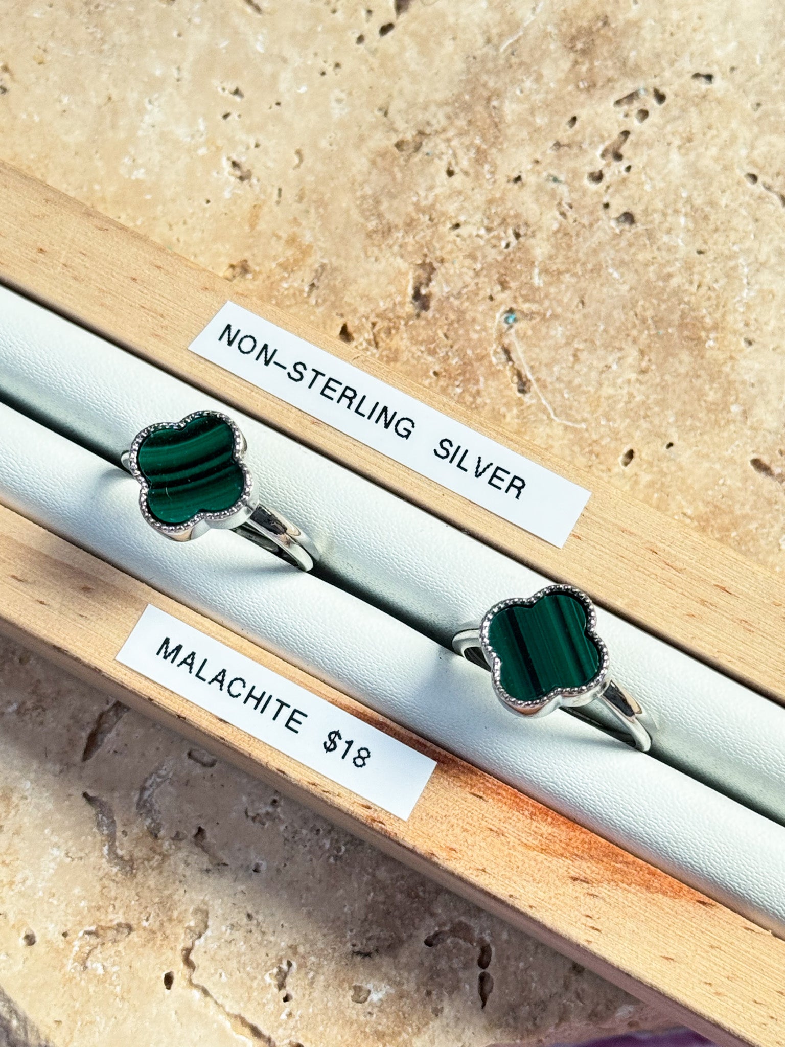 Malachite Lucky Clover Rings – Rocks and Soul