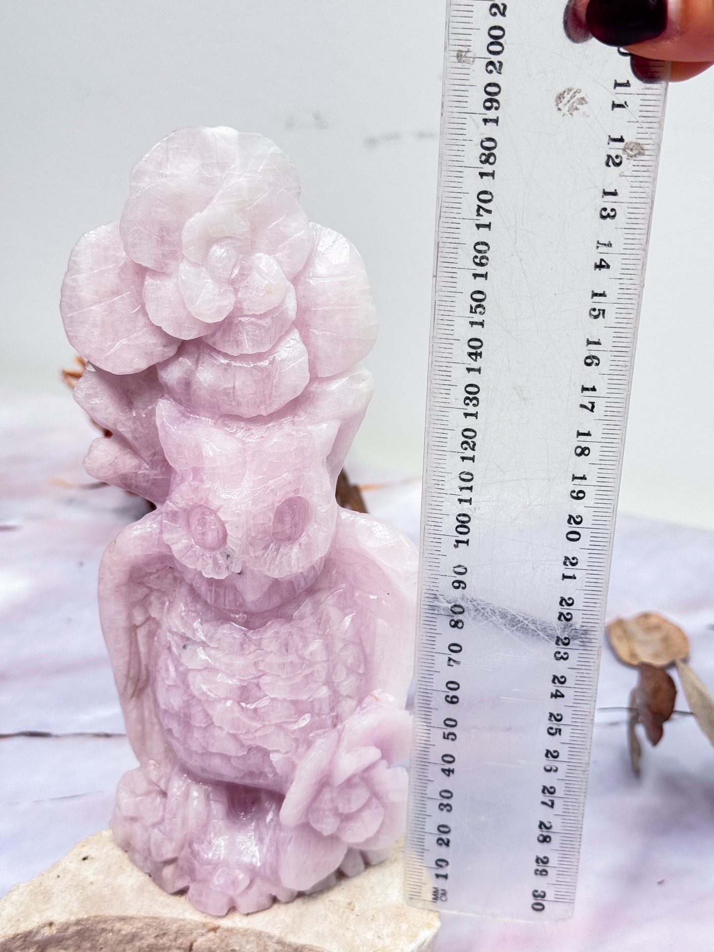 Kunzite Owl Carving