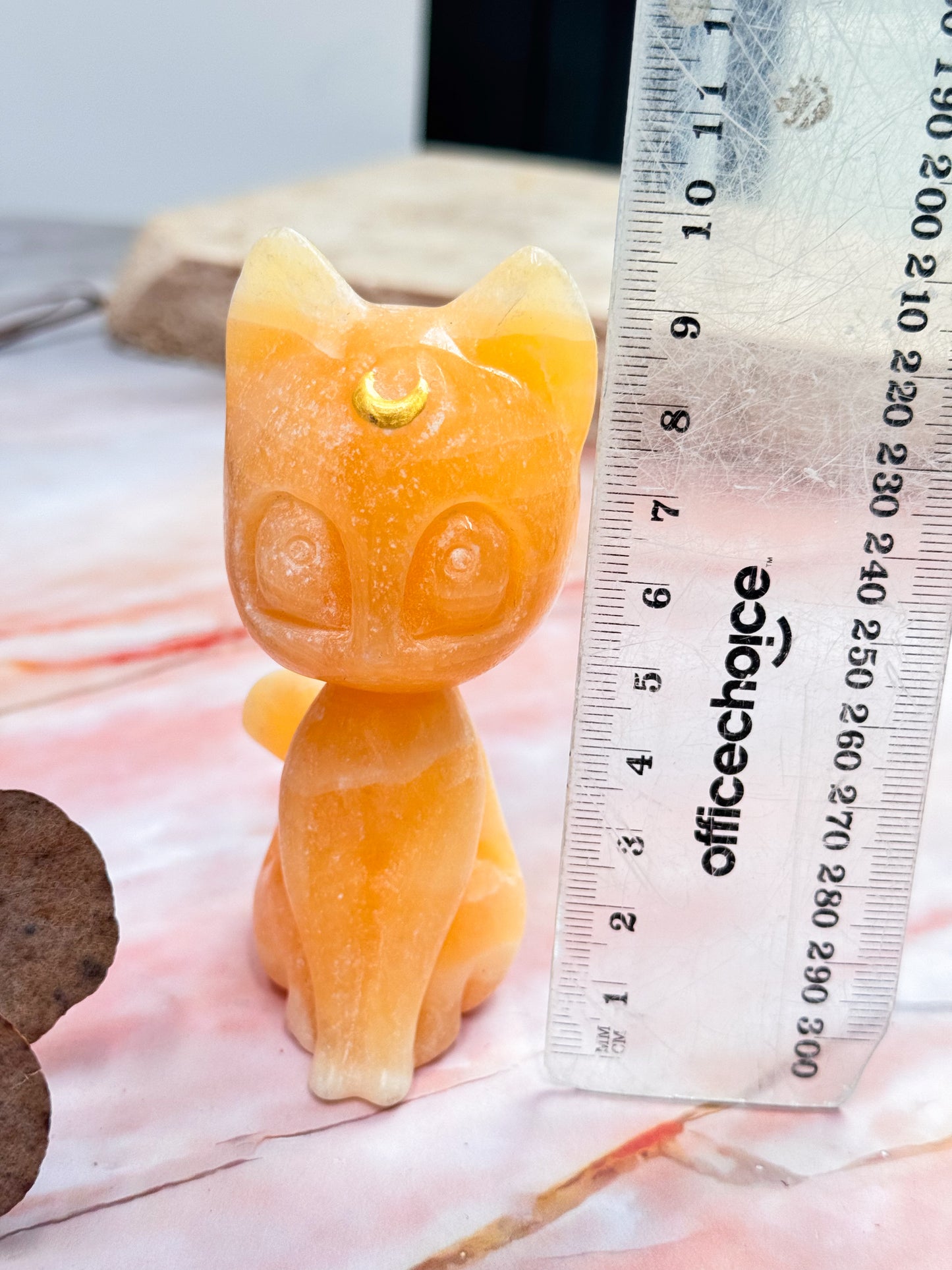 Yellow Calcite Luna Cat Carving
