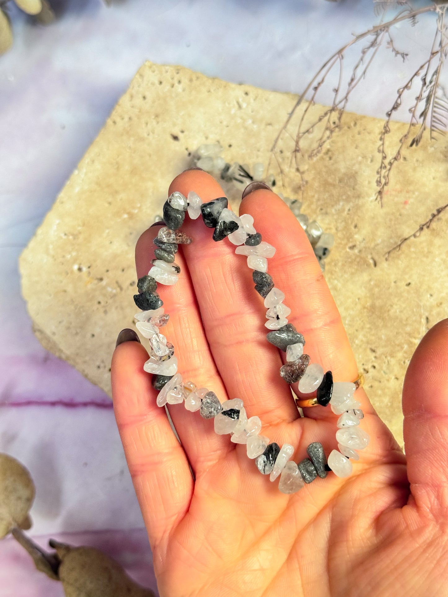 Tourmilated Quartz Chip Bracelets
