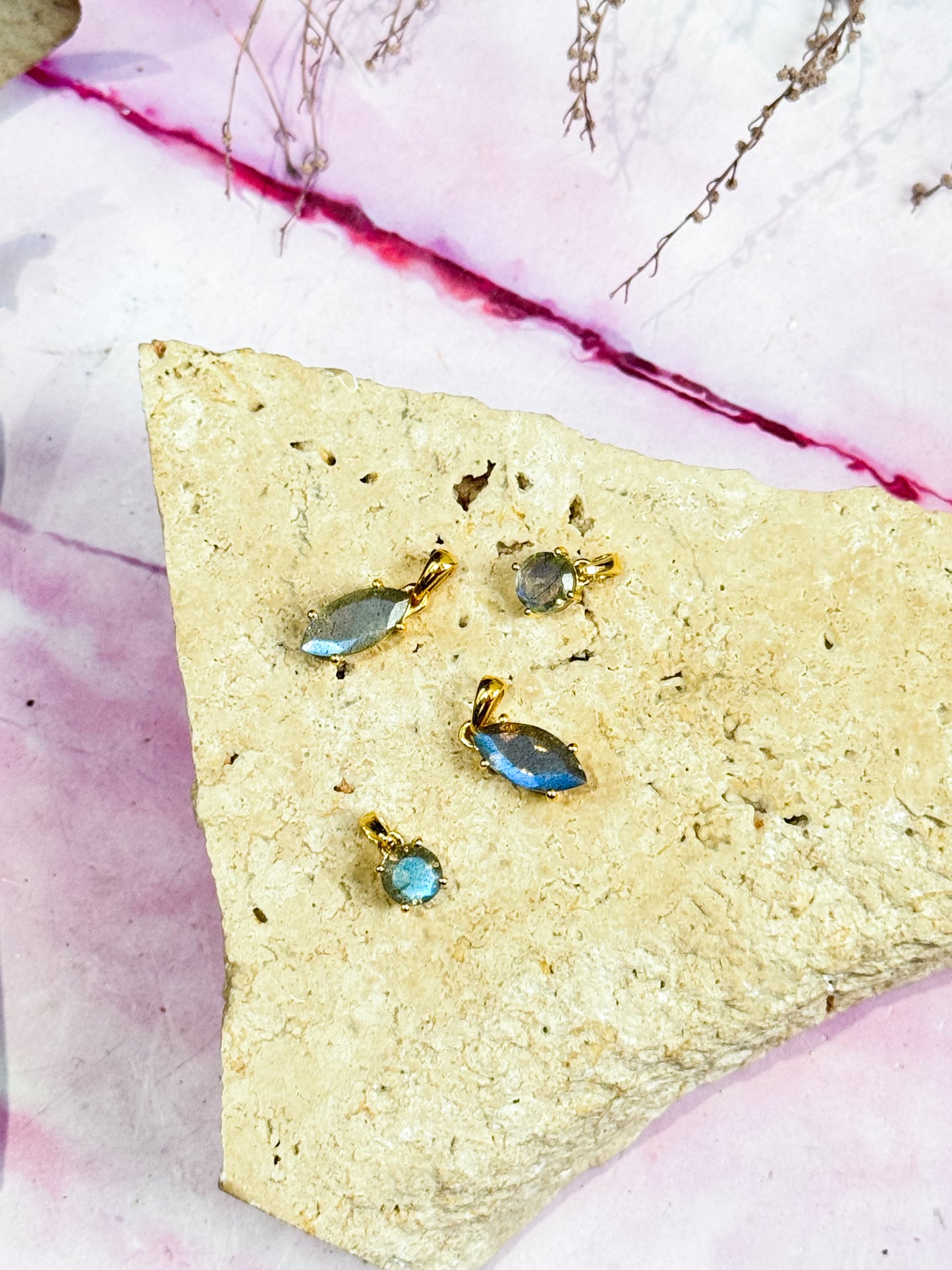 18K Gold Vermeil Blue Labradorite Pendants