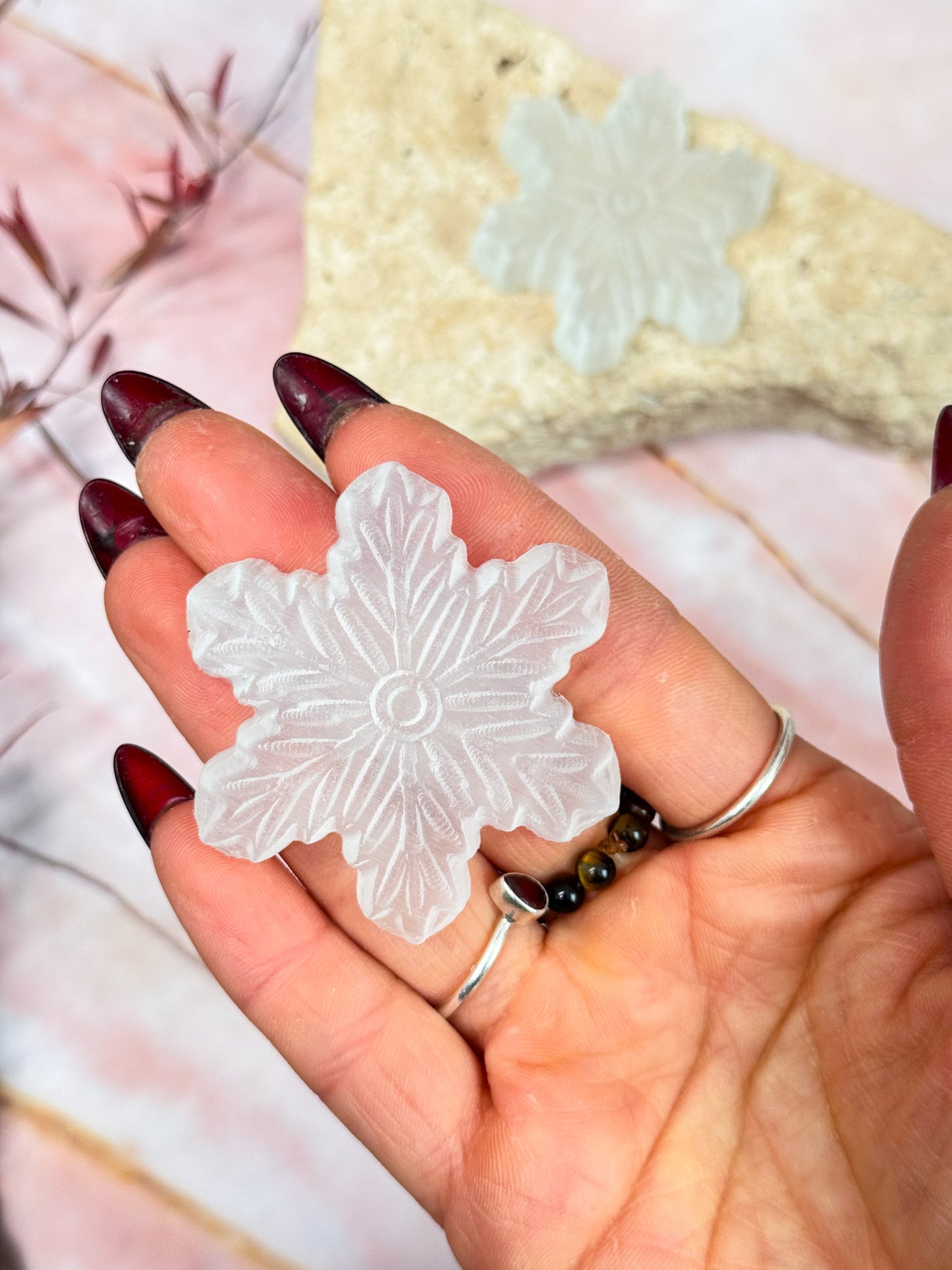 Selenite Snowflake Carvings