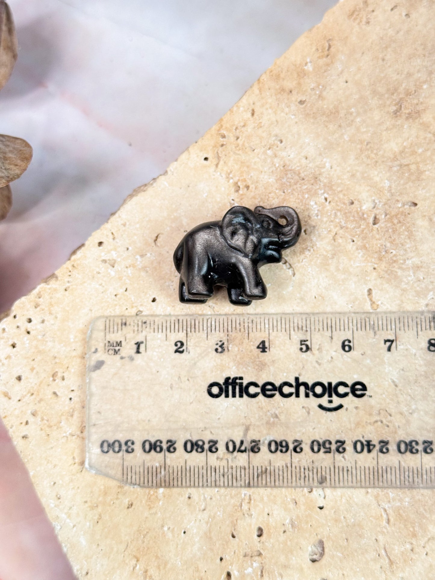 Silver Sheen Obsidian Elephant Carvings