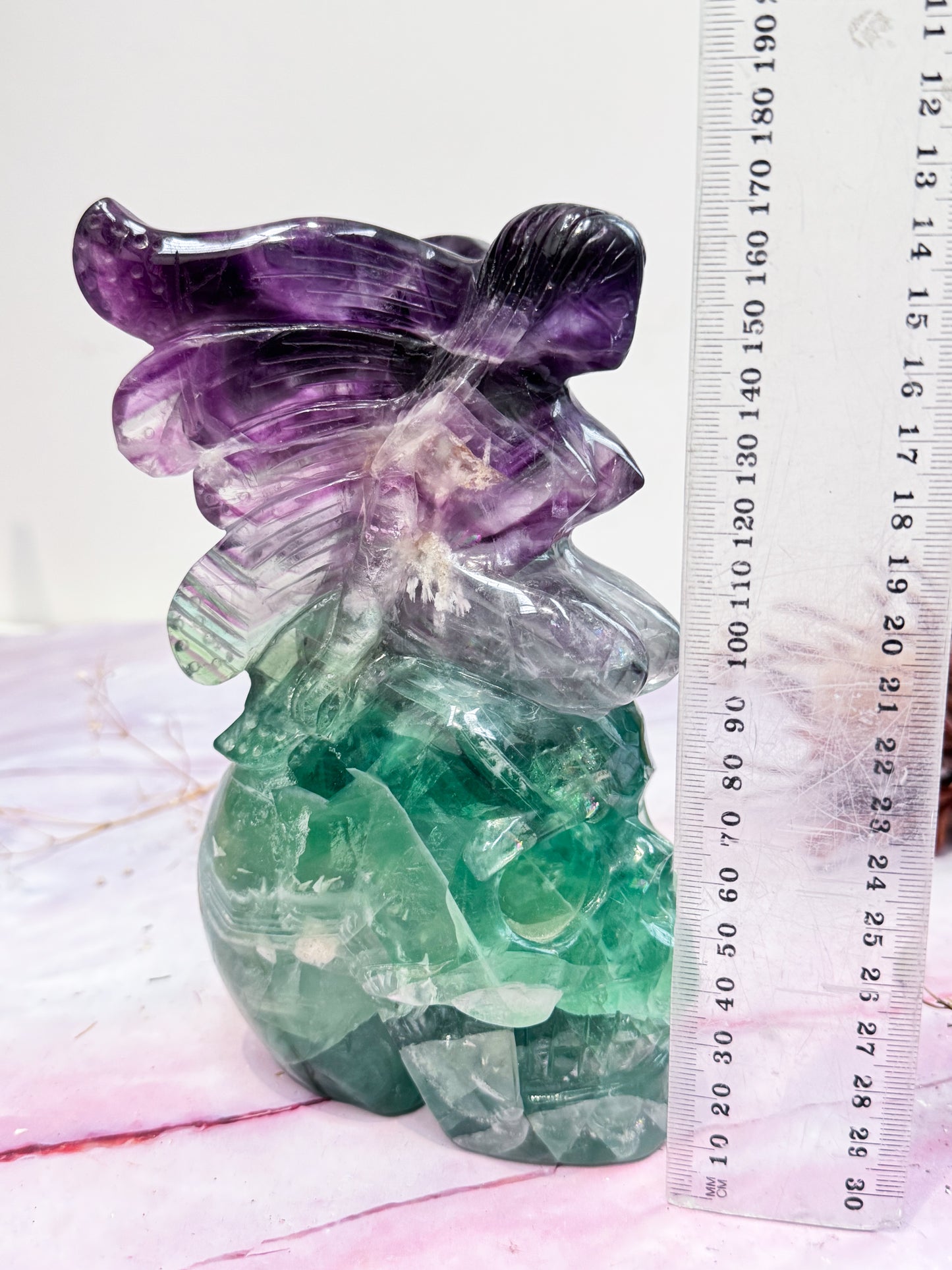 Fluorite Fairy on Skull Carving