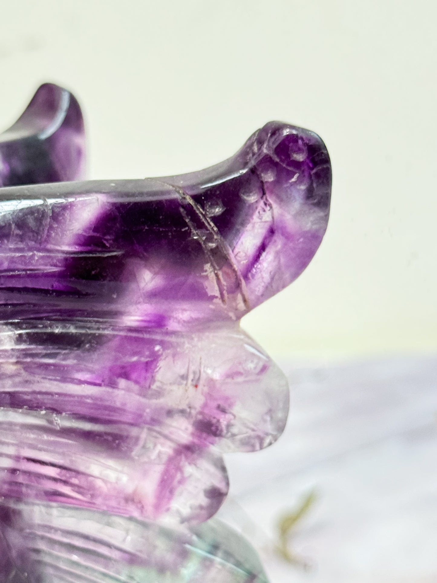 Fluorite Fairy on Skull Carving