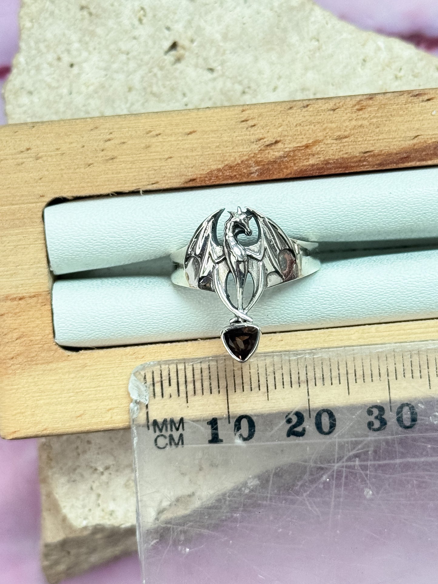 Smokey Quartz Dragon Ring - Size 6