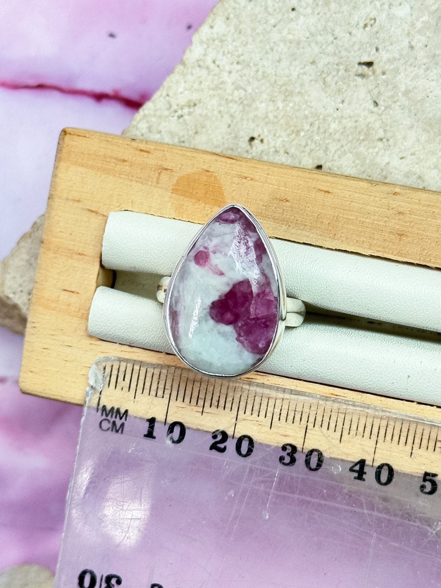 Pink Tourmaline in Quartz Ring - Size 8