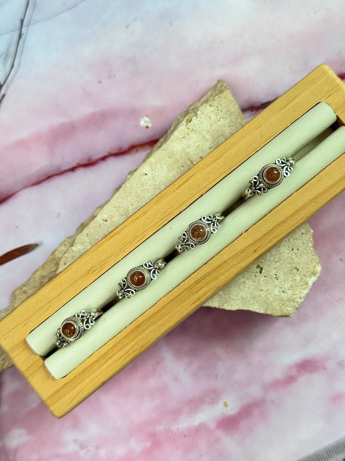 Sunstone Filigree Rings