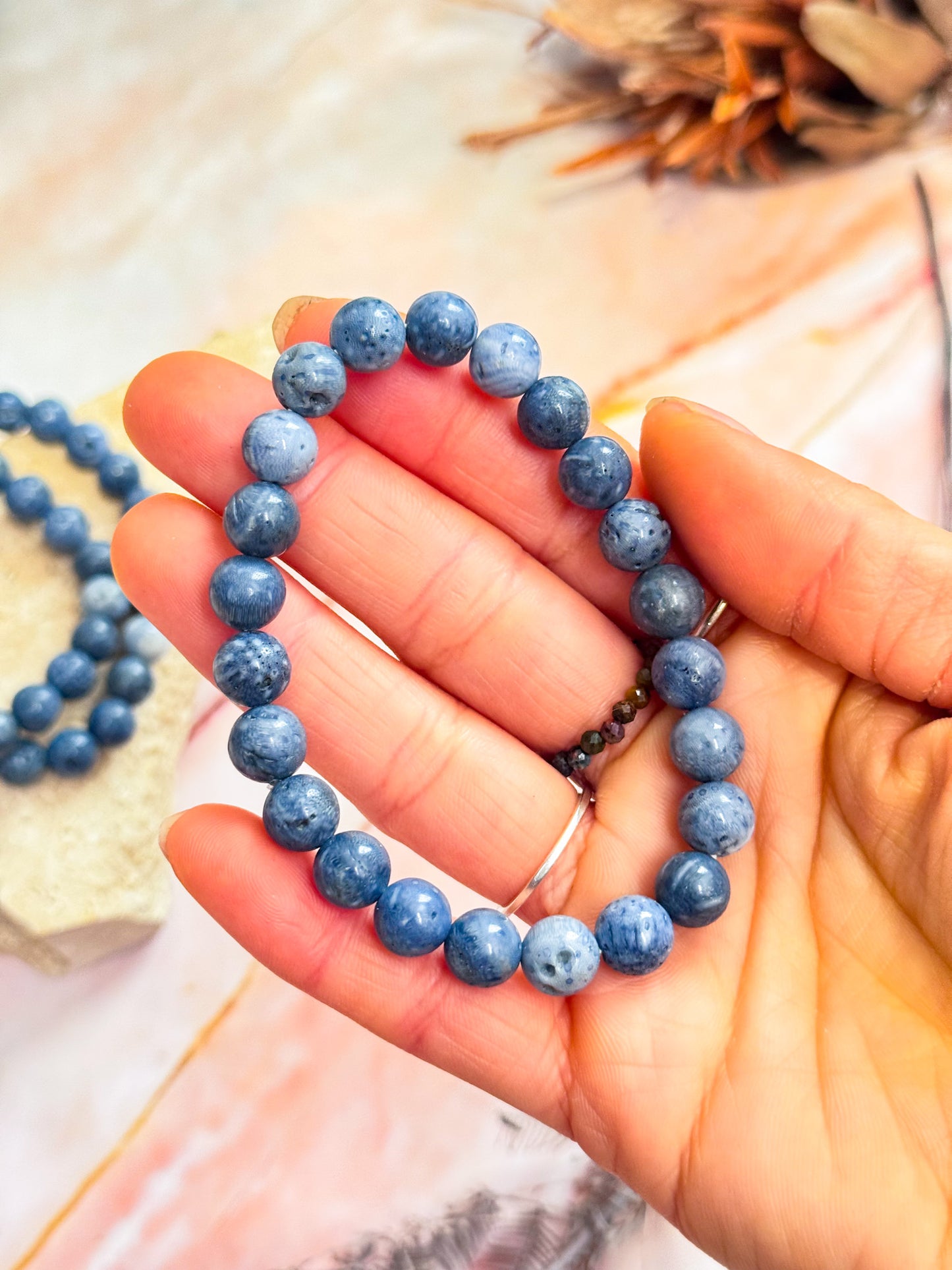 Blue Coral Bead Bracelets
