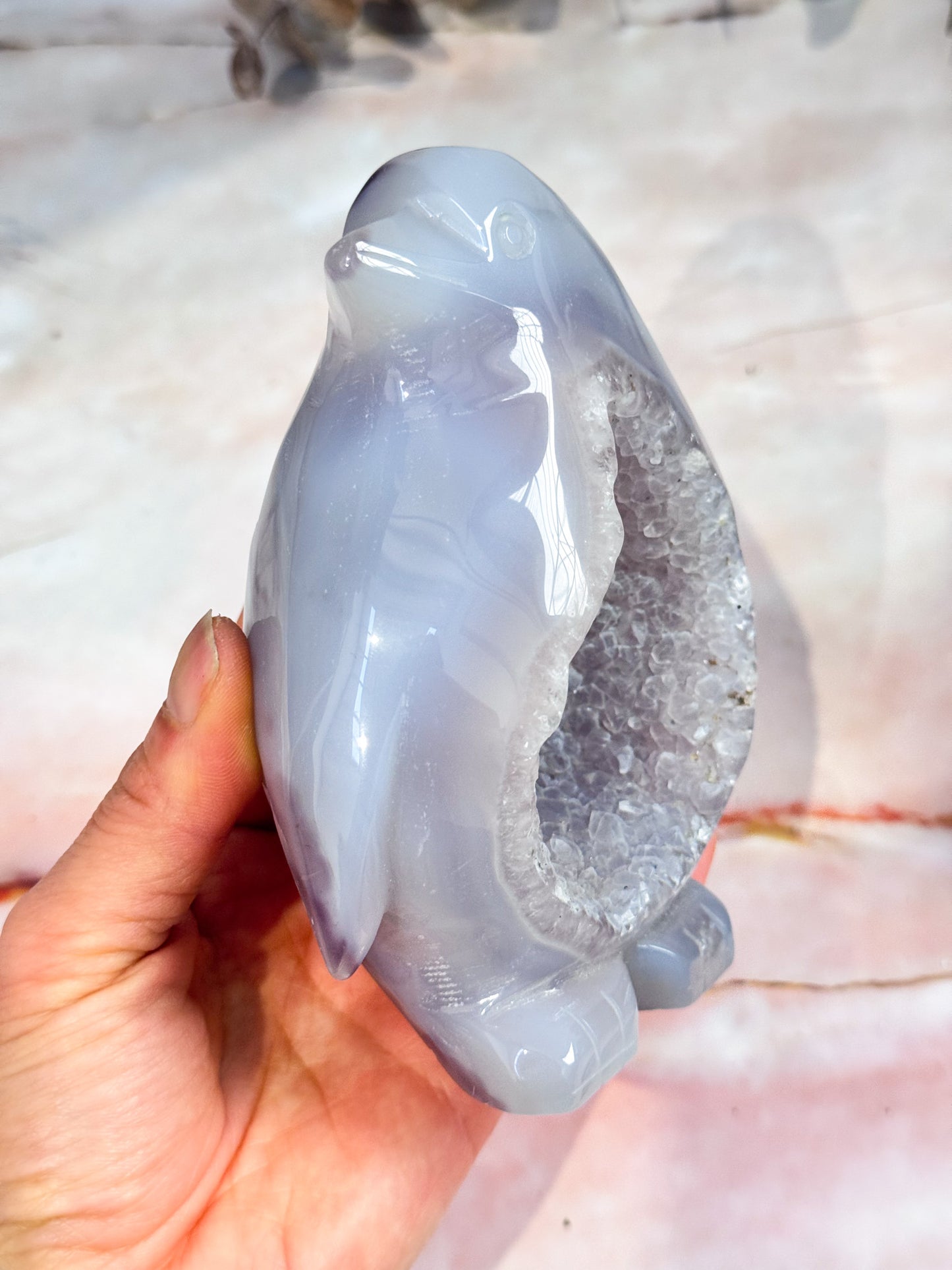 Agate and Quartz Penguin Carving
