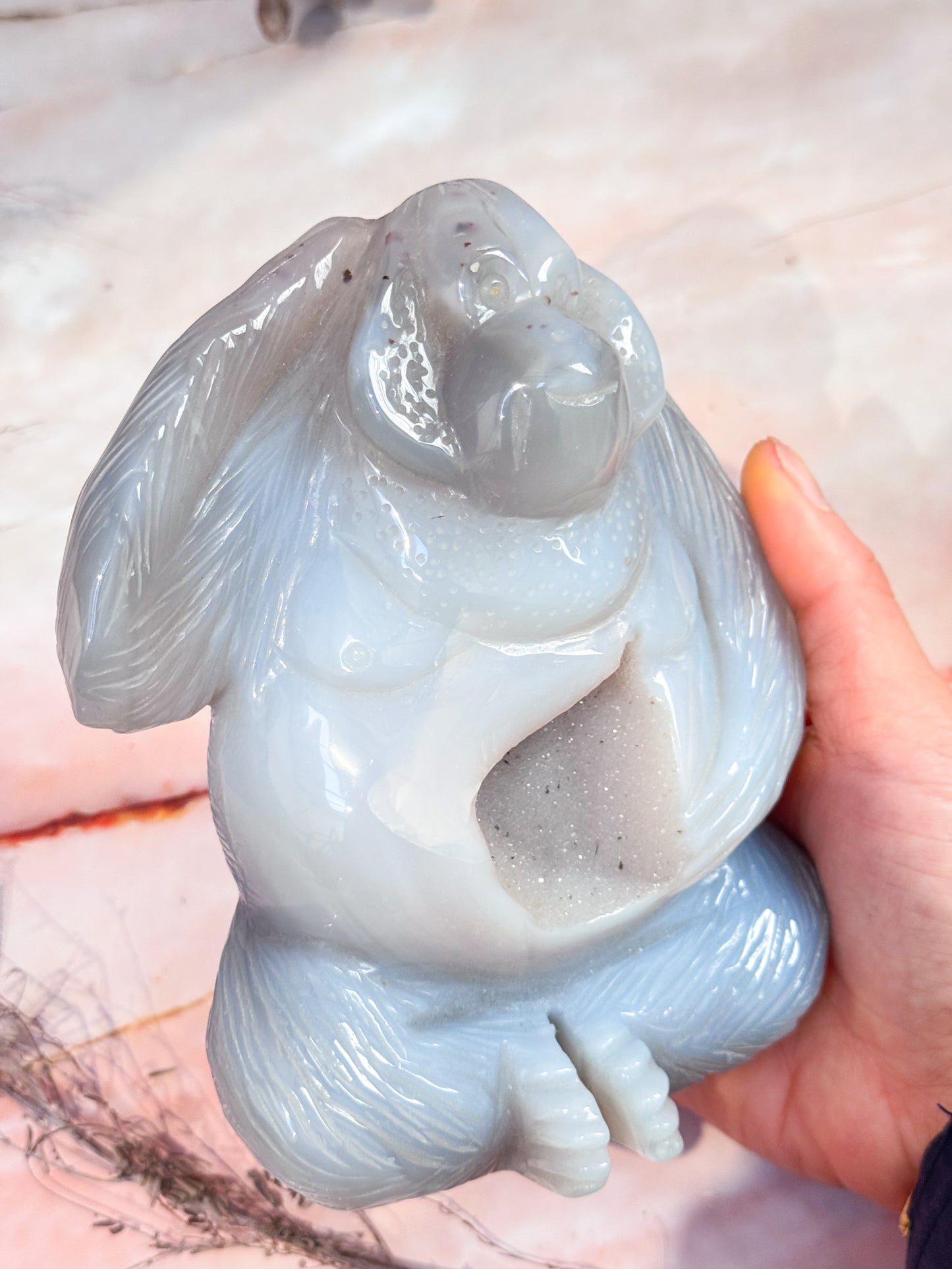 Agate and Quartz Orangutan Carving
