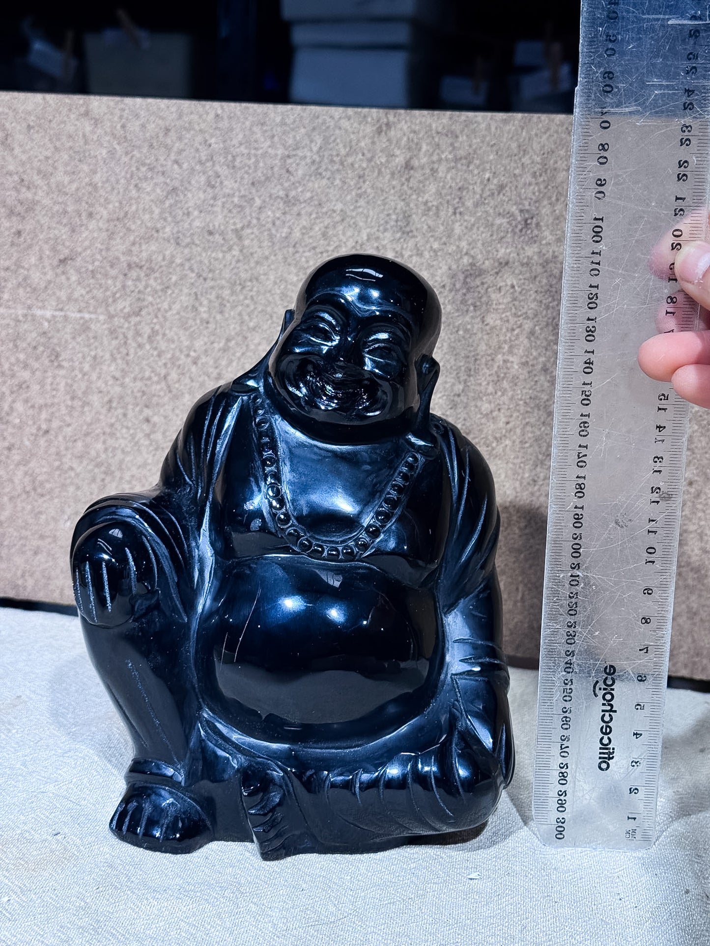 Obsidian Happy Buddha Carving