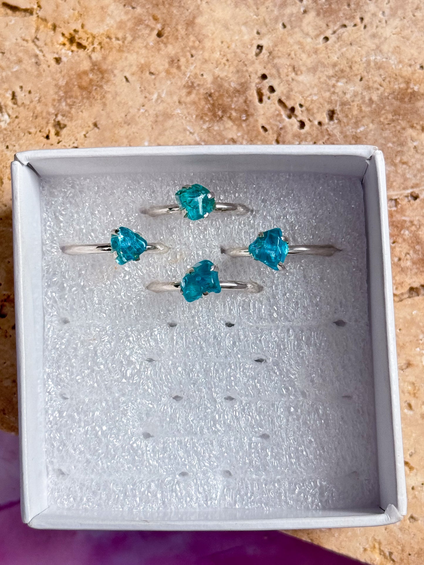 Neon Apatite Rough Rings