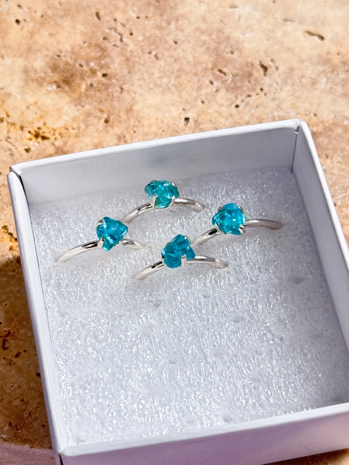 Neon Apatite Rough Rings