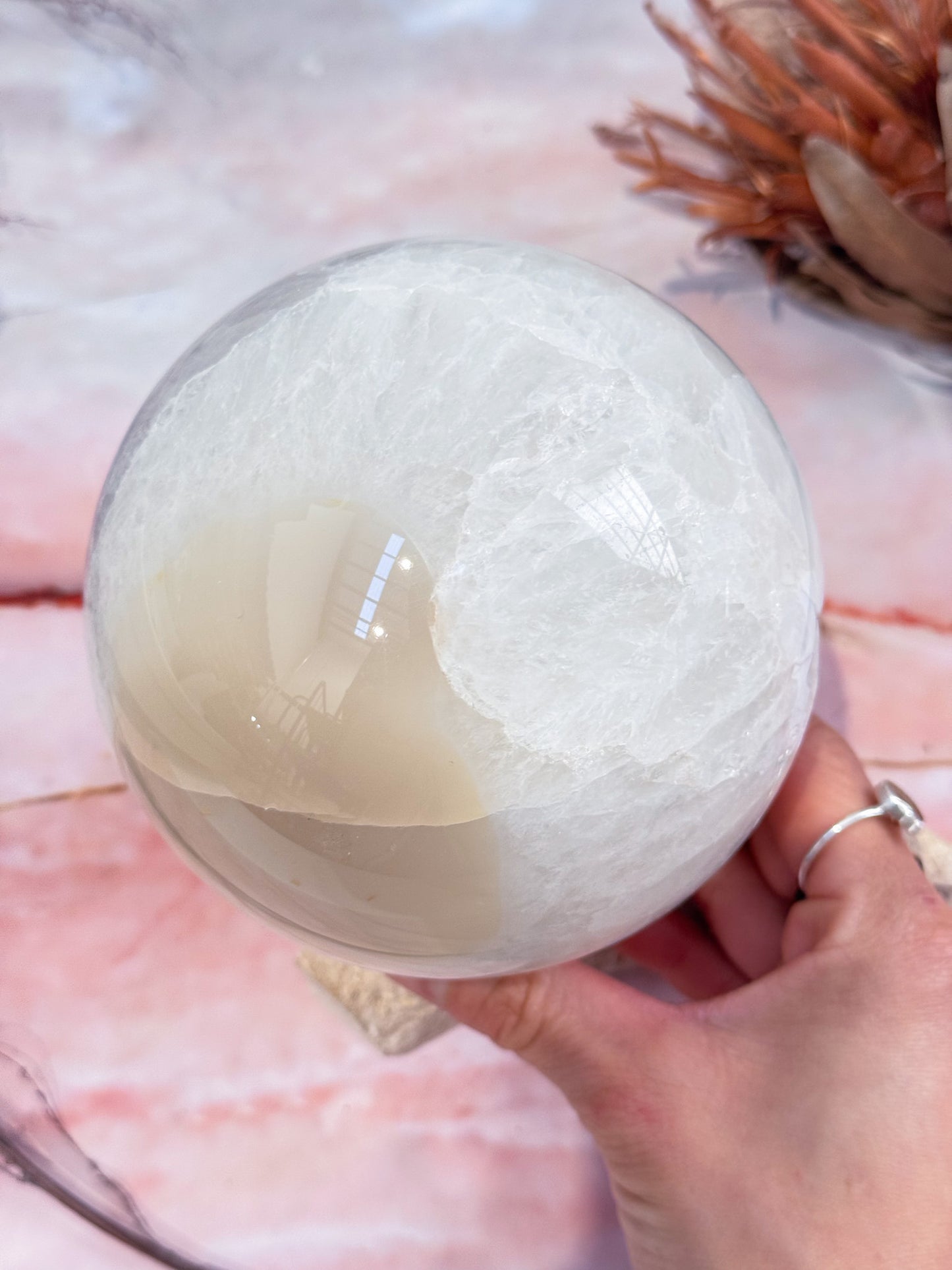 White Quartz and Agate Geode Sphere