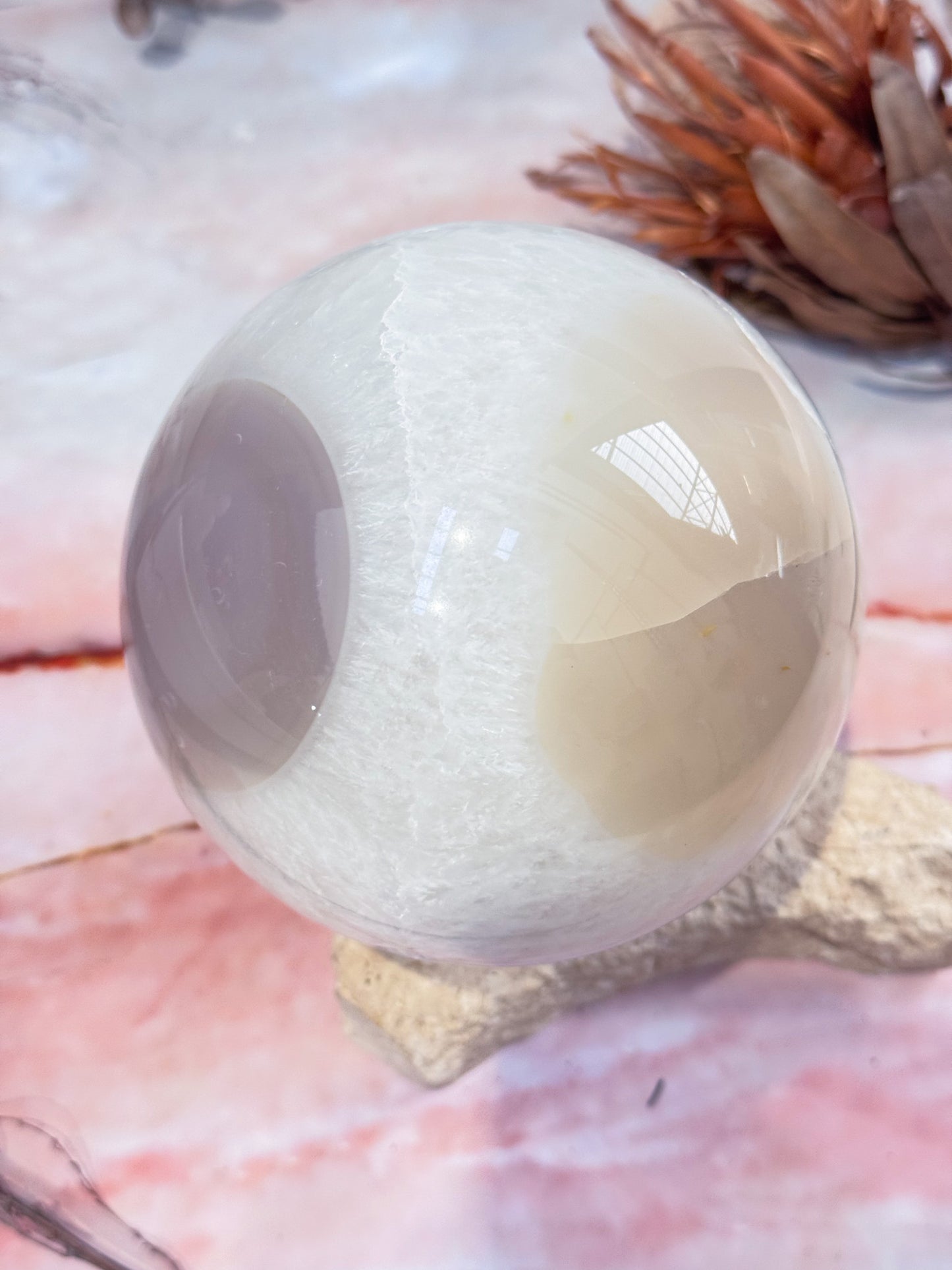 White Quartz and Agate Geode Sphere