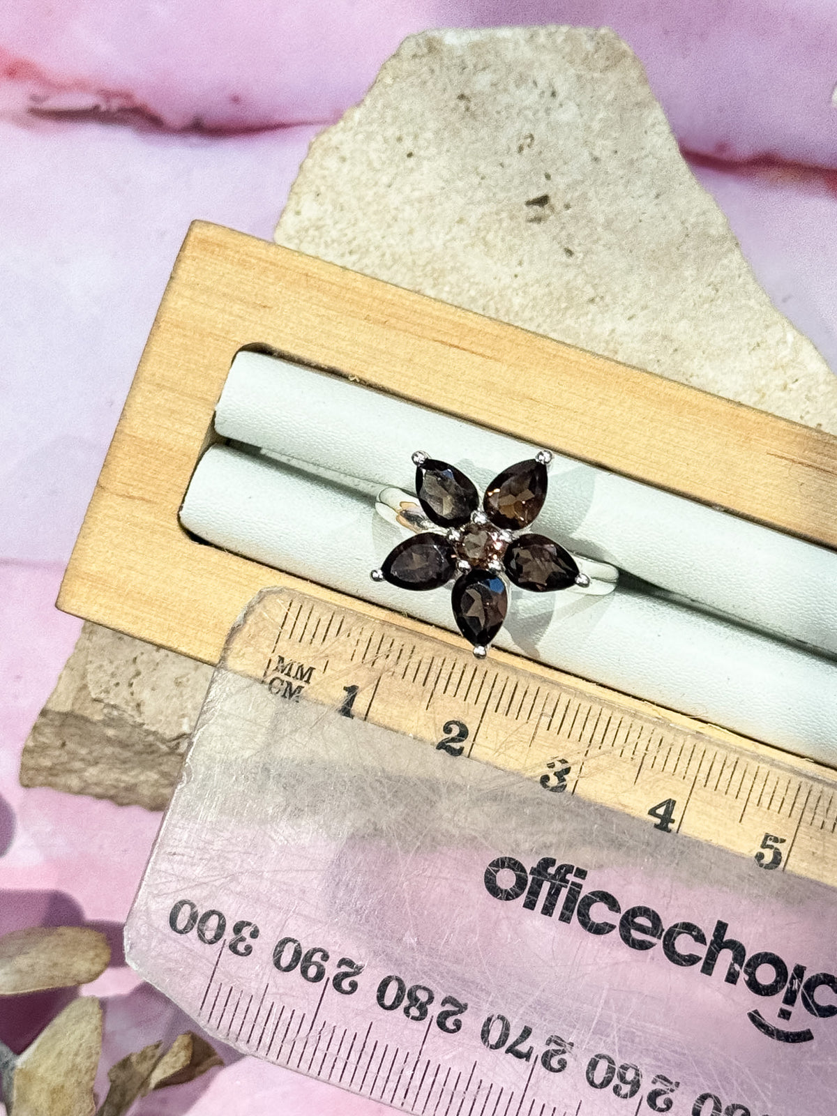 Smokey Quartz Flower Ring - Size 10