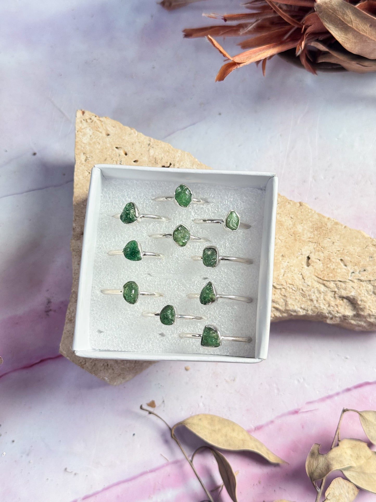 Green Garnet Rough Rings