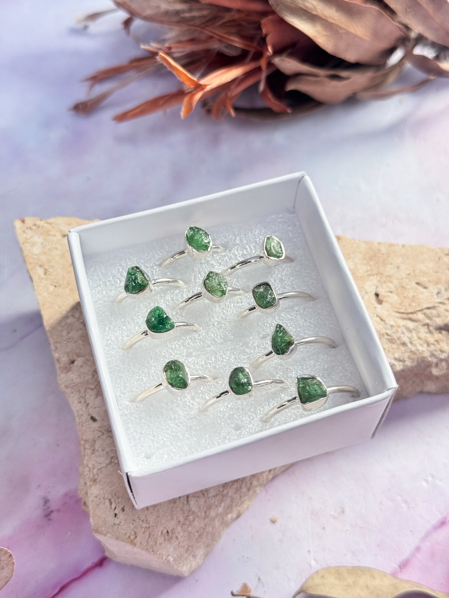 Green Garnet Rough Rings