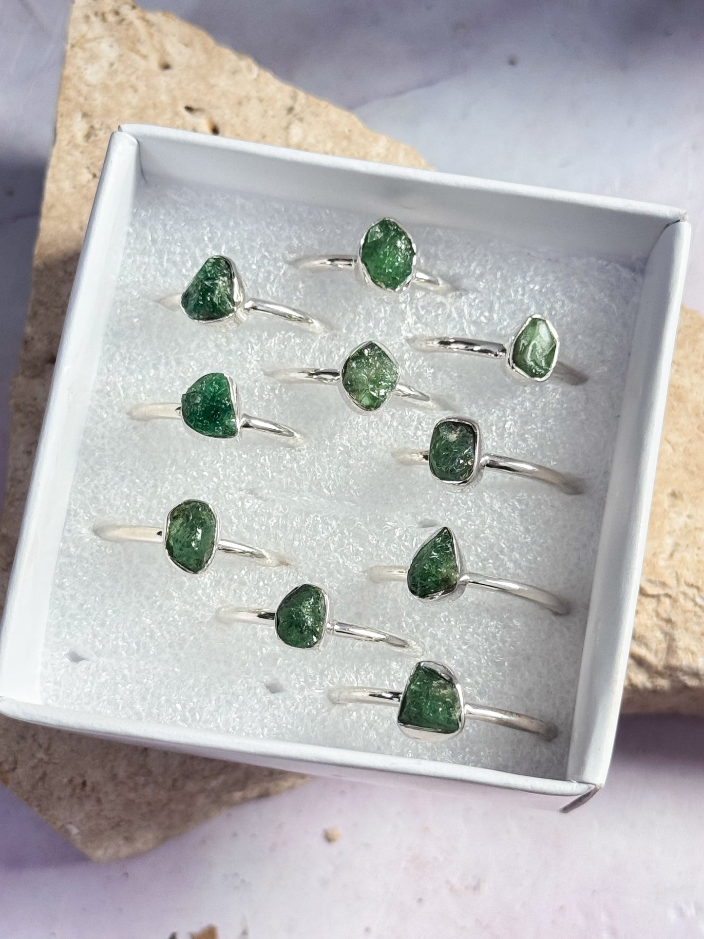 Green Garnet Rough Rings